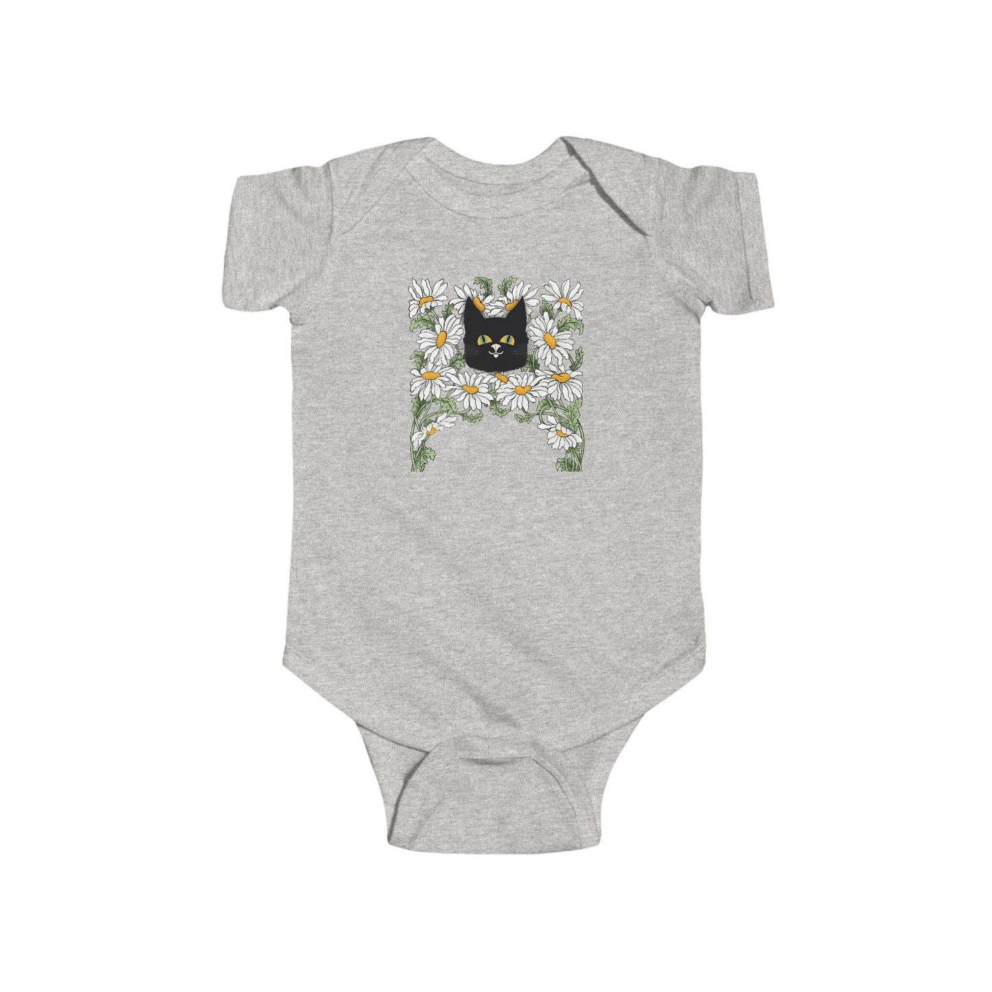 Baby Bodysuit — Black Cat in Floral Frame Infant Onesie