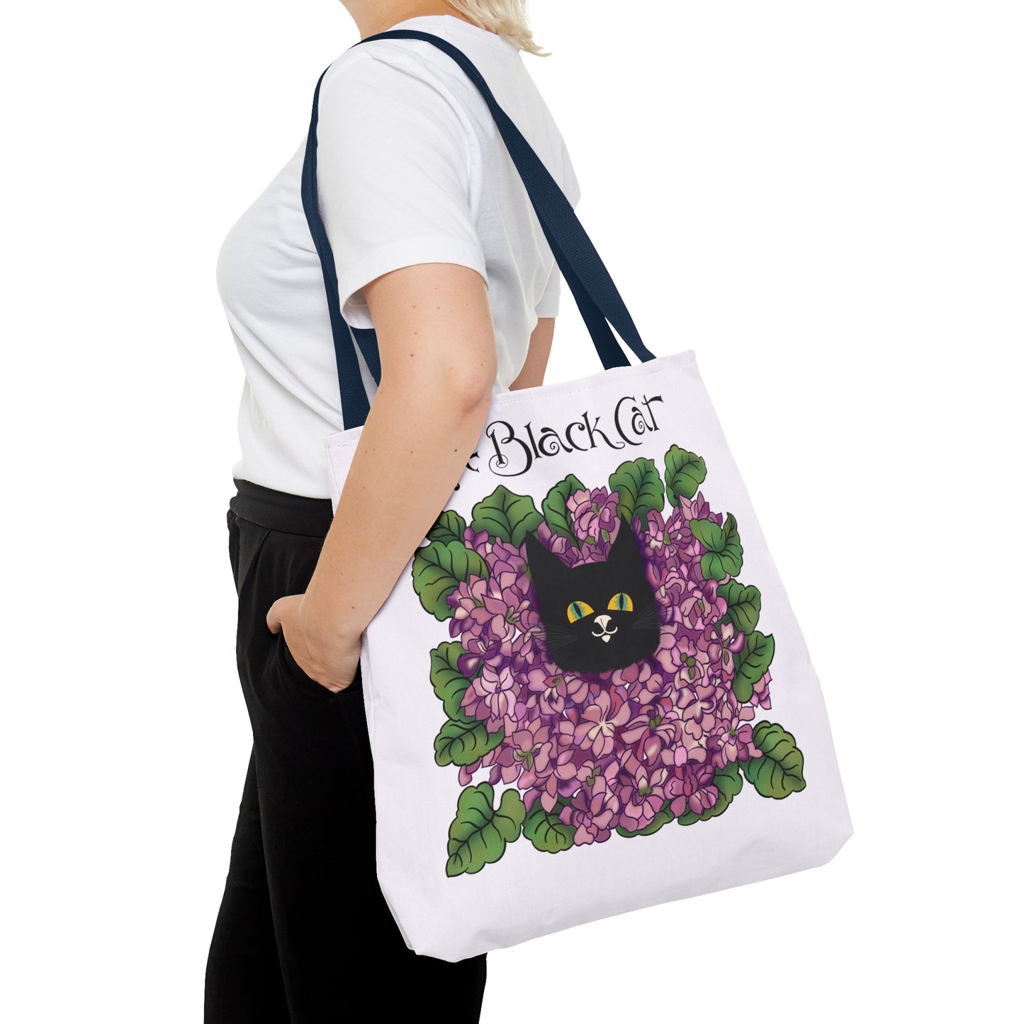 Black Cat Lilac Tote Bag — "The Black Cat" AOP Canvas Tote