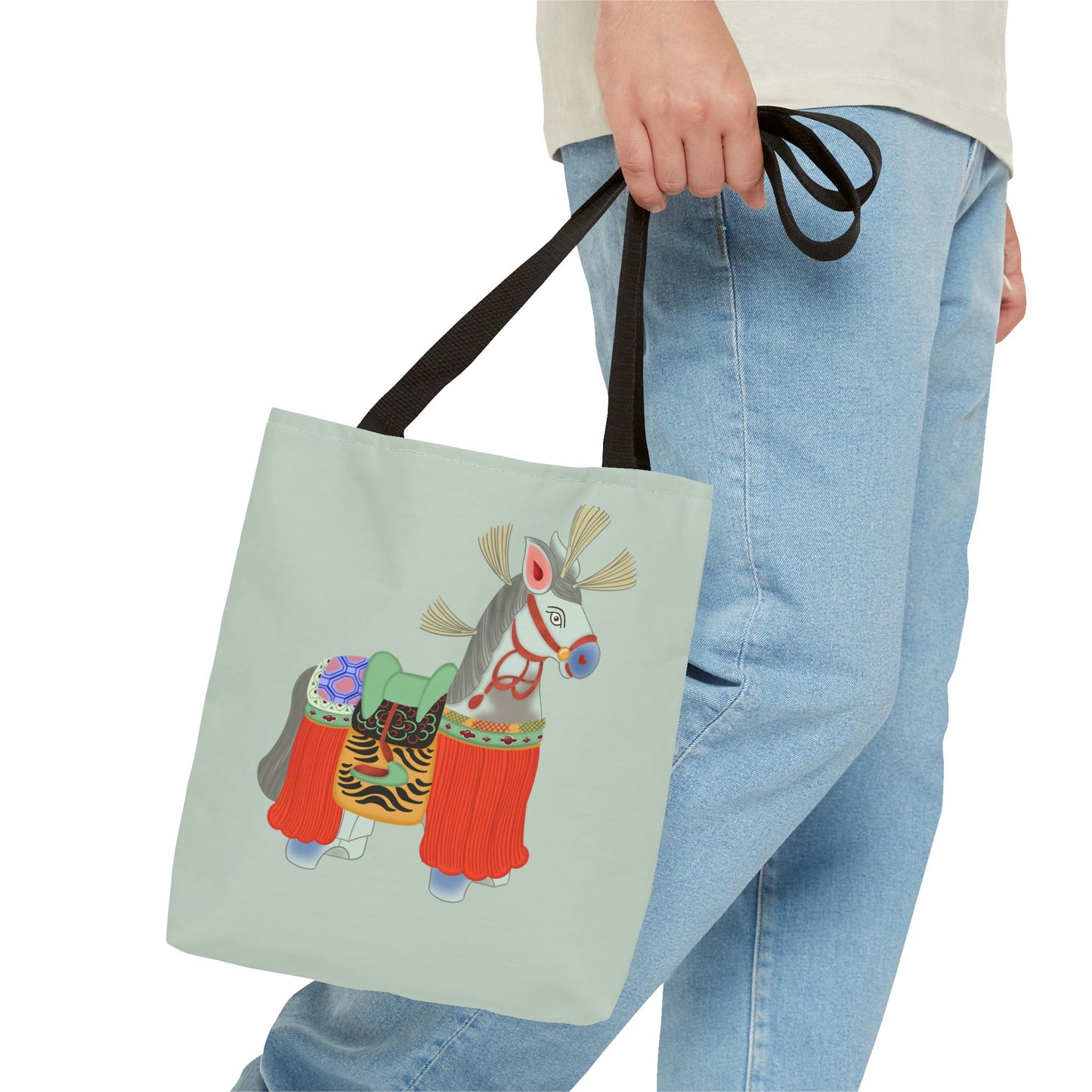 Japanese Folk Toy Horse Tote Bag — Colorful Ethnic Pattern AOP Shopper