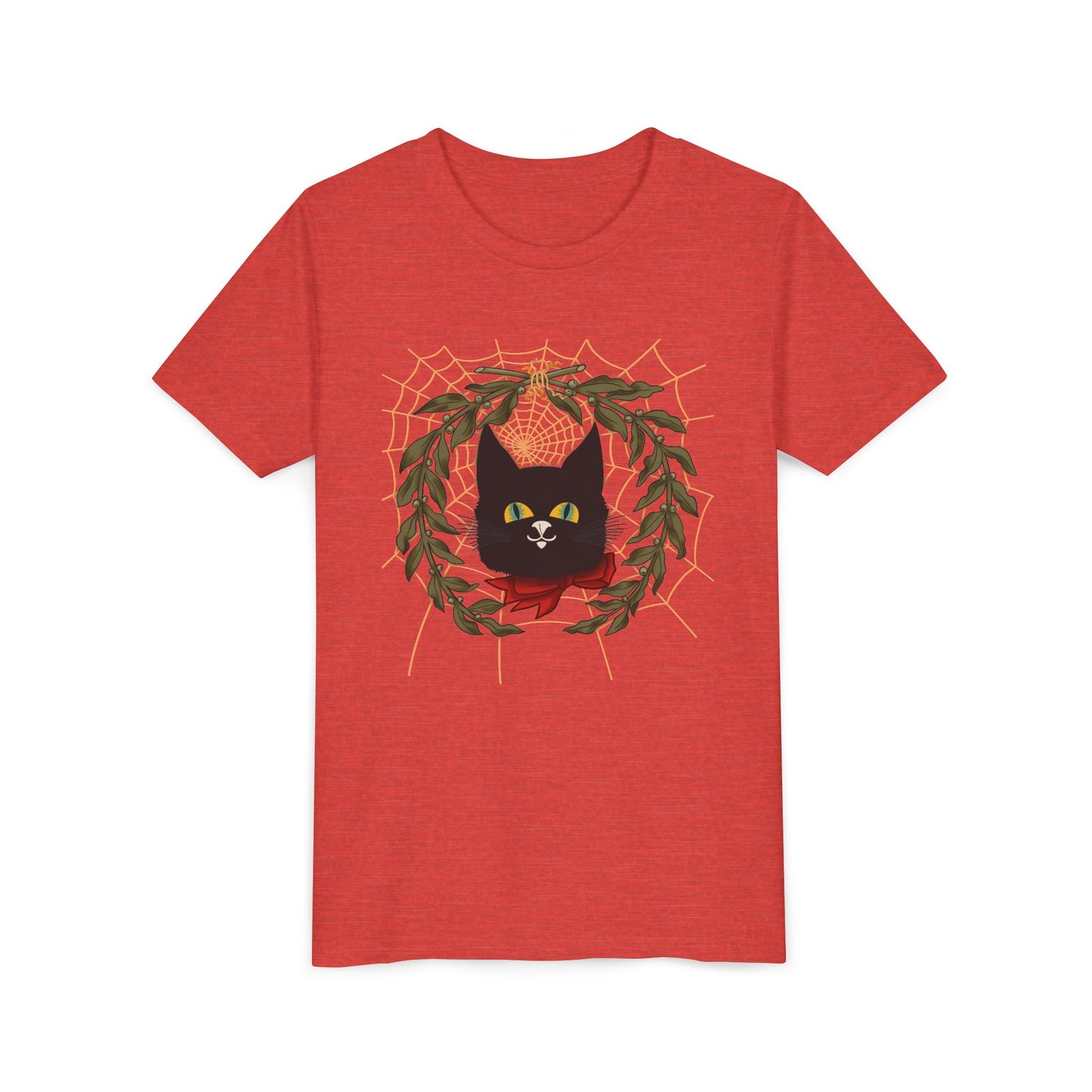 Youth Tee — Black Cat Wreath Holiday Shirt