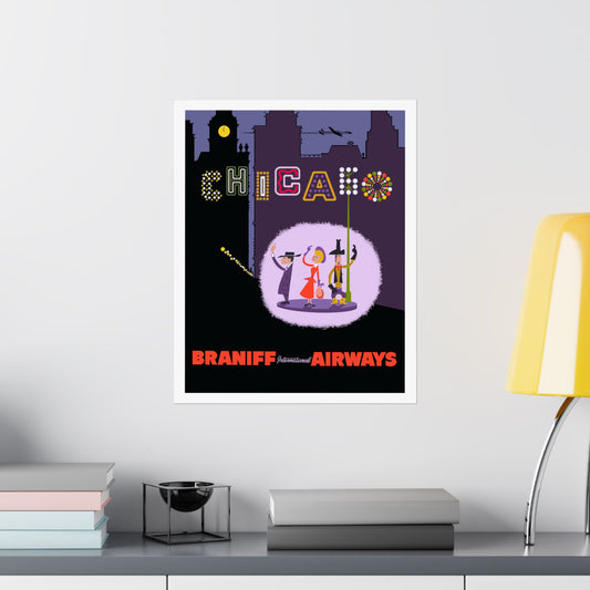 Vintage Air Travel Chicago Braniff Airways Satin Poster