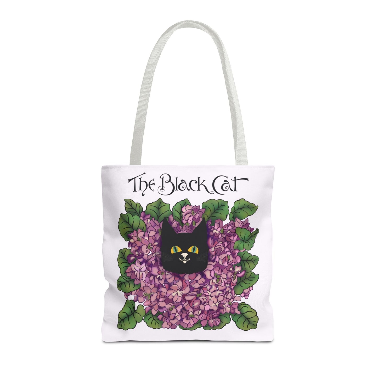 Black Cat Lilac Tote Bag — "The Black Cat" AOP Canvas Tote
