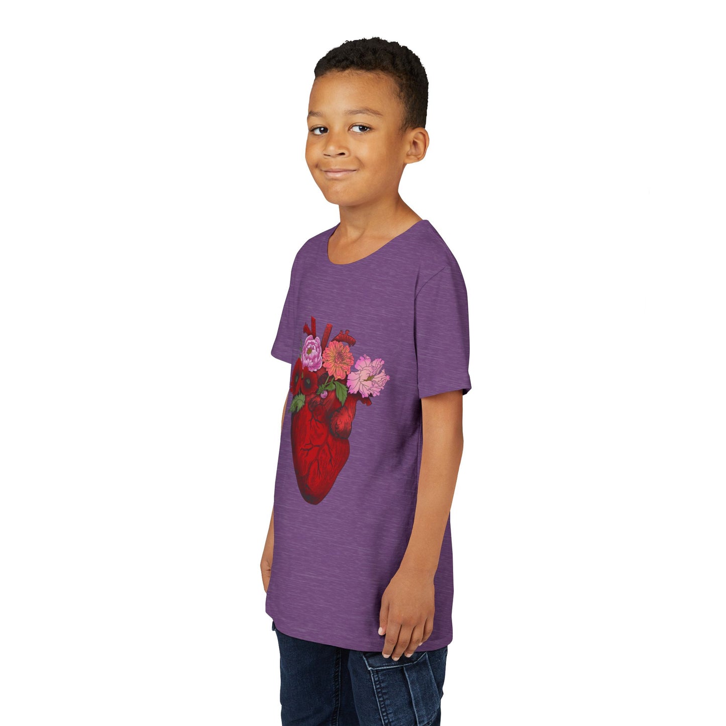 Floral Heart Youth Tee — Floral Anatomical Heart Graphic Kids T-Shirt