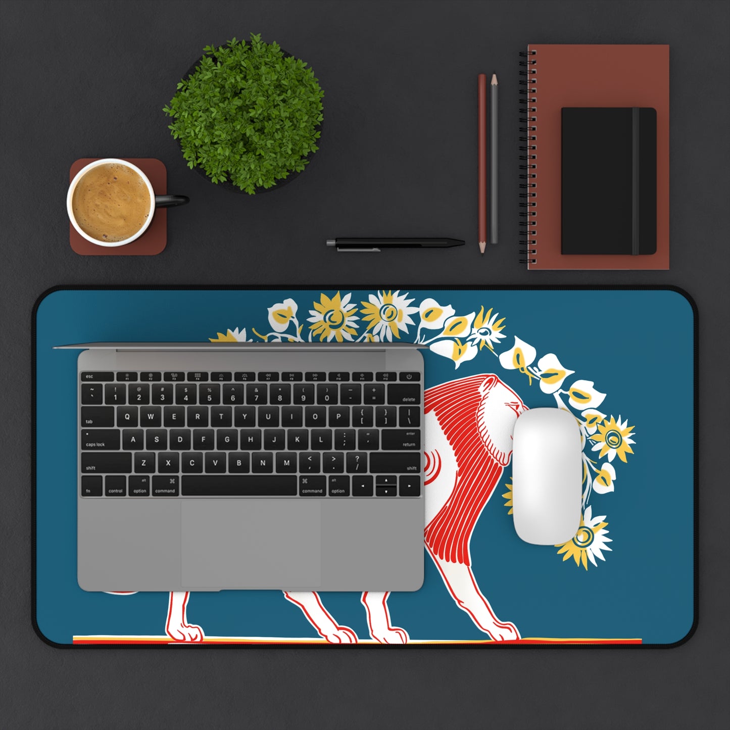 Vintage Lion Desk Mat with Floral Design