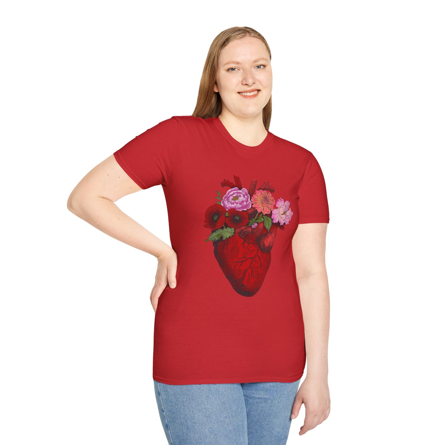 Floral Anatomical Heart T-Shirt — Botanical Heart Illustration Tee