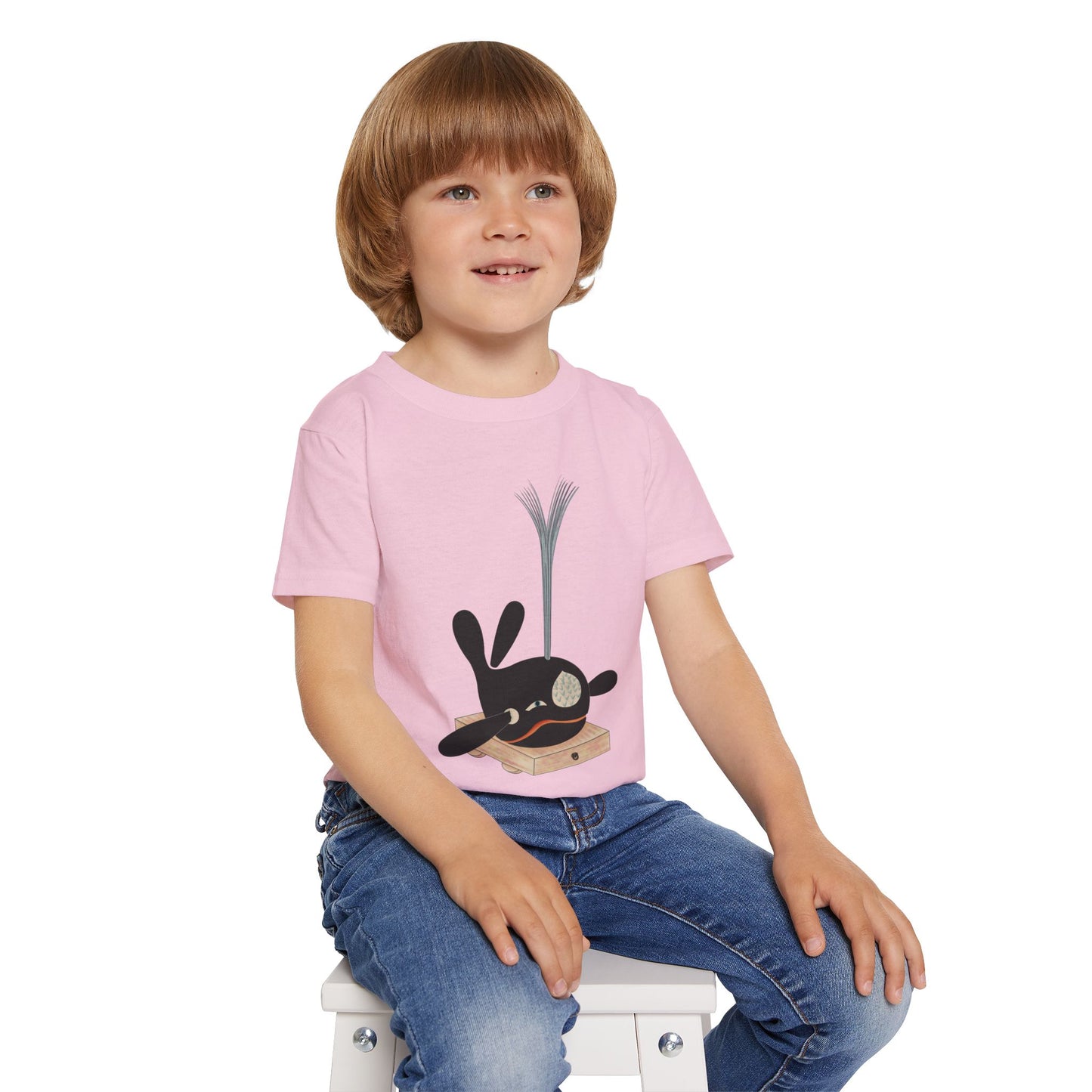 Vintage Japanese Toy Whale Kids T-Shirt — "Kujira no Shoufuki" Whale on Crate Toddler Tee