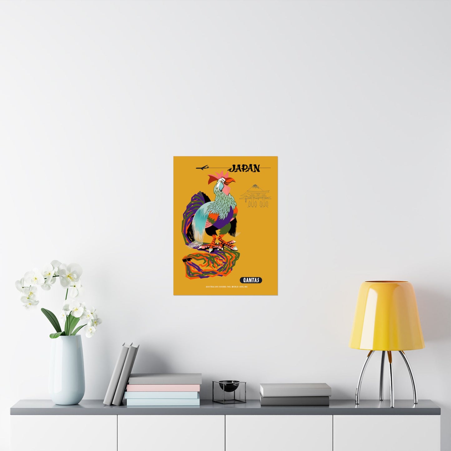 Vintage Qantas Air Travel to Japan Satin Poster
