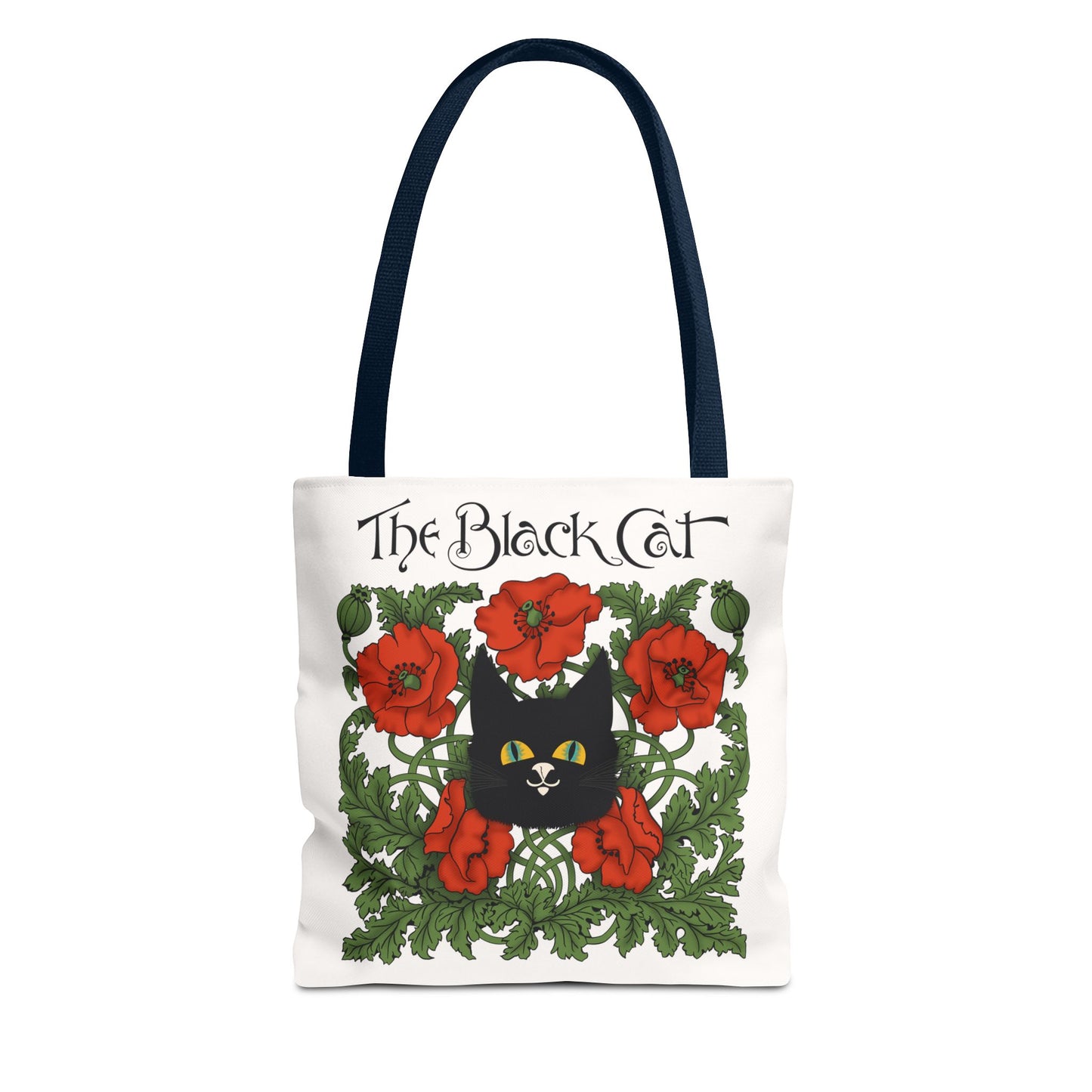 The Black Cat Poppies Tote Bag — Vintage Floral Cat Art Tote