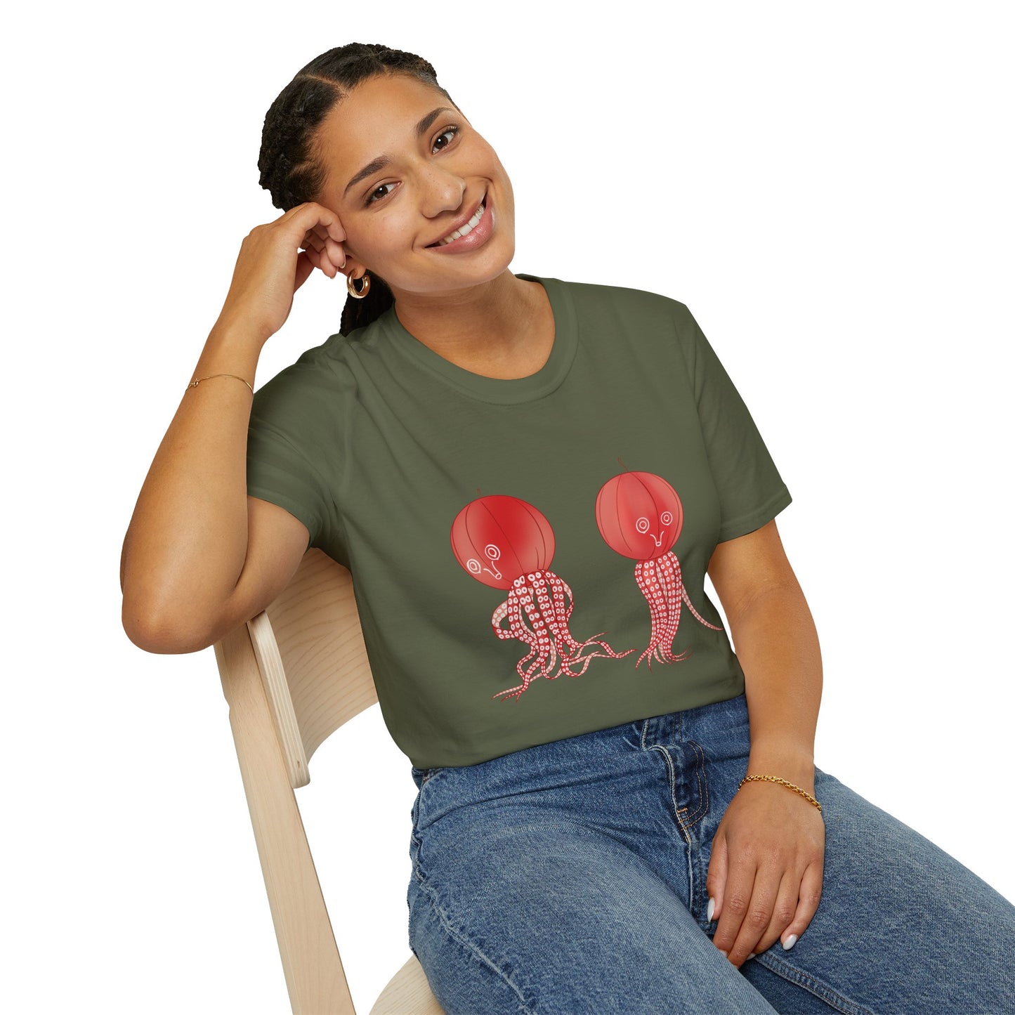 Red Jellyfish Duo by Koizumi Kawasaki TShirt — Cute Ocean Sea Creature Tees