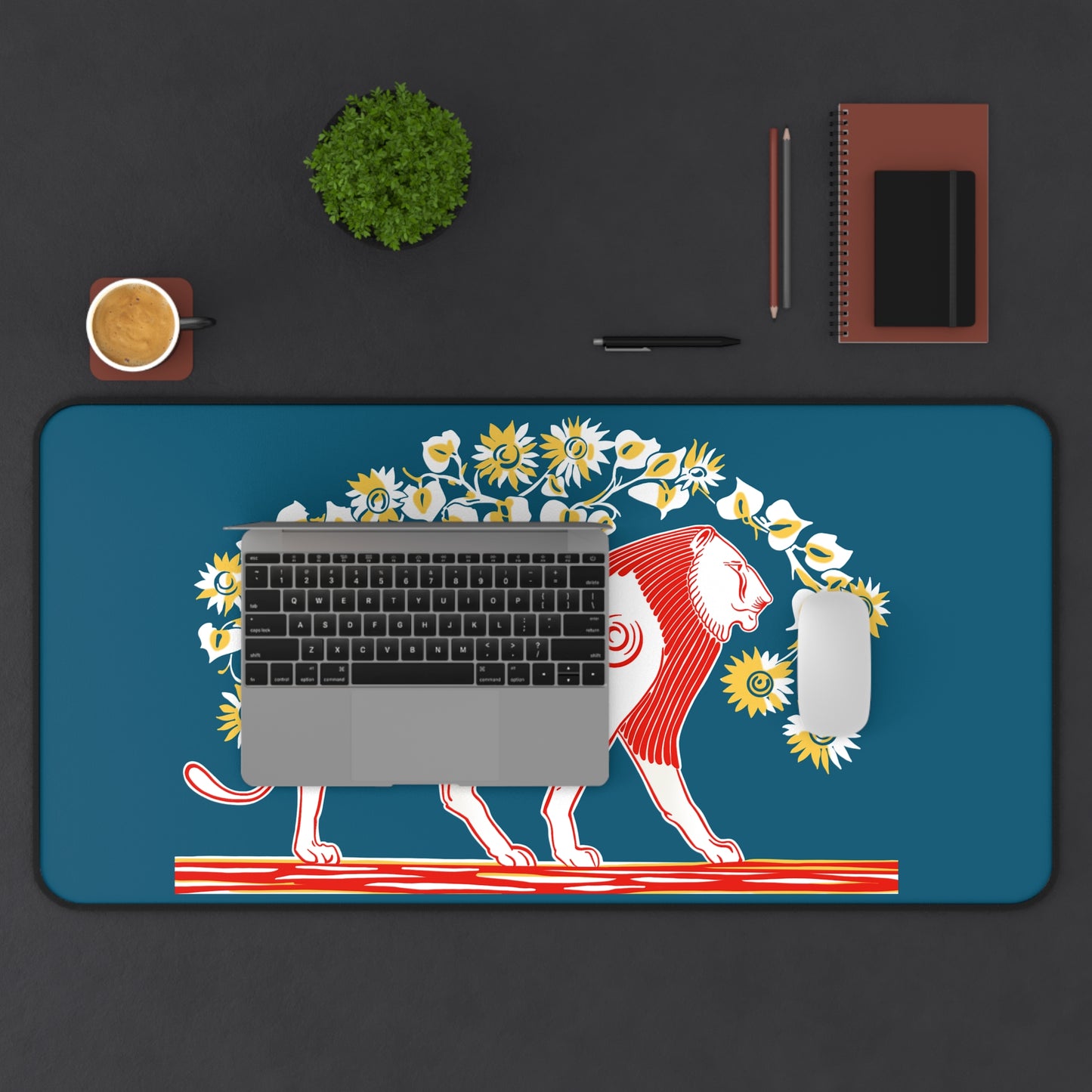 Vintage Lion Desk Mat with Floral Design