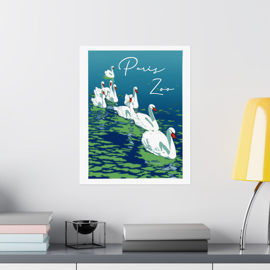 Vintage Paris Zoo illustration Satin Poster