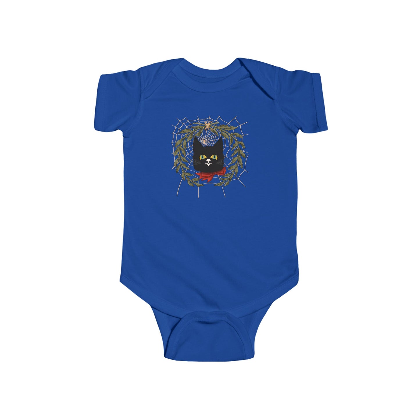 Black Cat Vintage Bodysuit — Black Cat Wreath with Web Baby Onesie