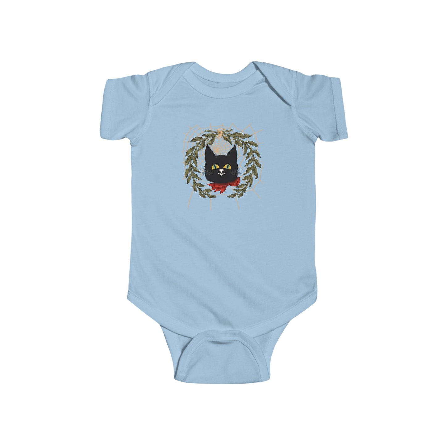 Black Cat Vintage Bodysuit — Black Cat Wreath with Web Baby Onesie
