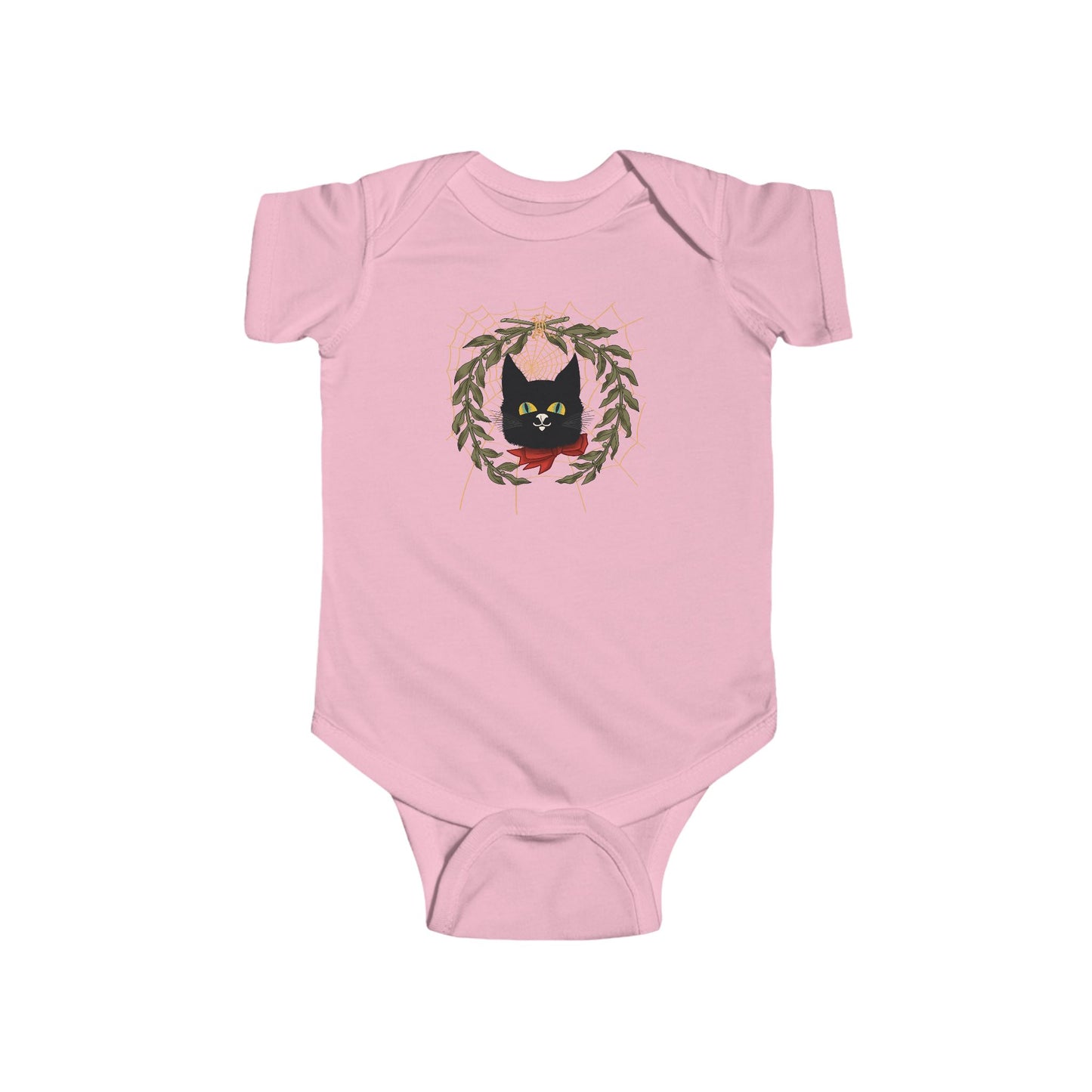 Black Cat Vintage Bodysuit — Black Cat Wreath with Web Baby Onesie