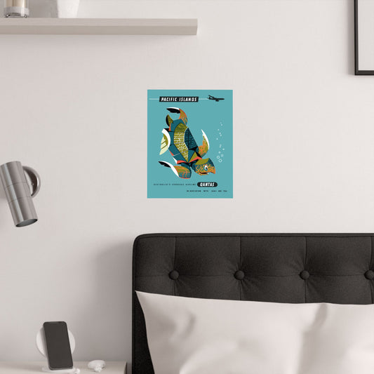 Vintage Australian Travel Qantas Pacific Islands Satin Poster