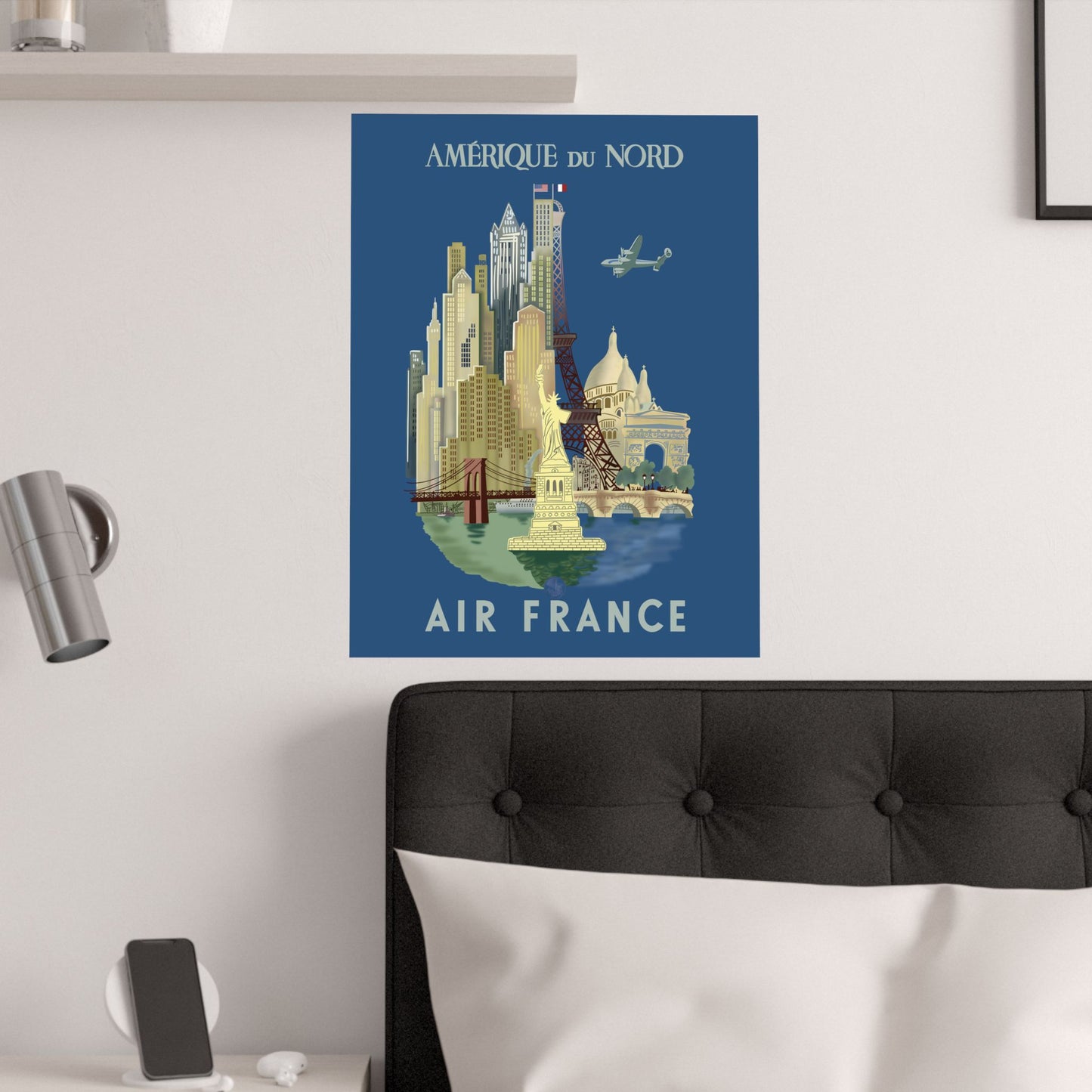 Vintage Air France North America Satin Poster