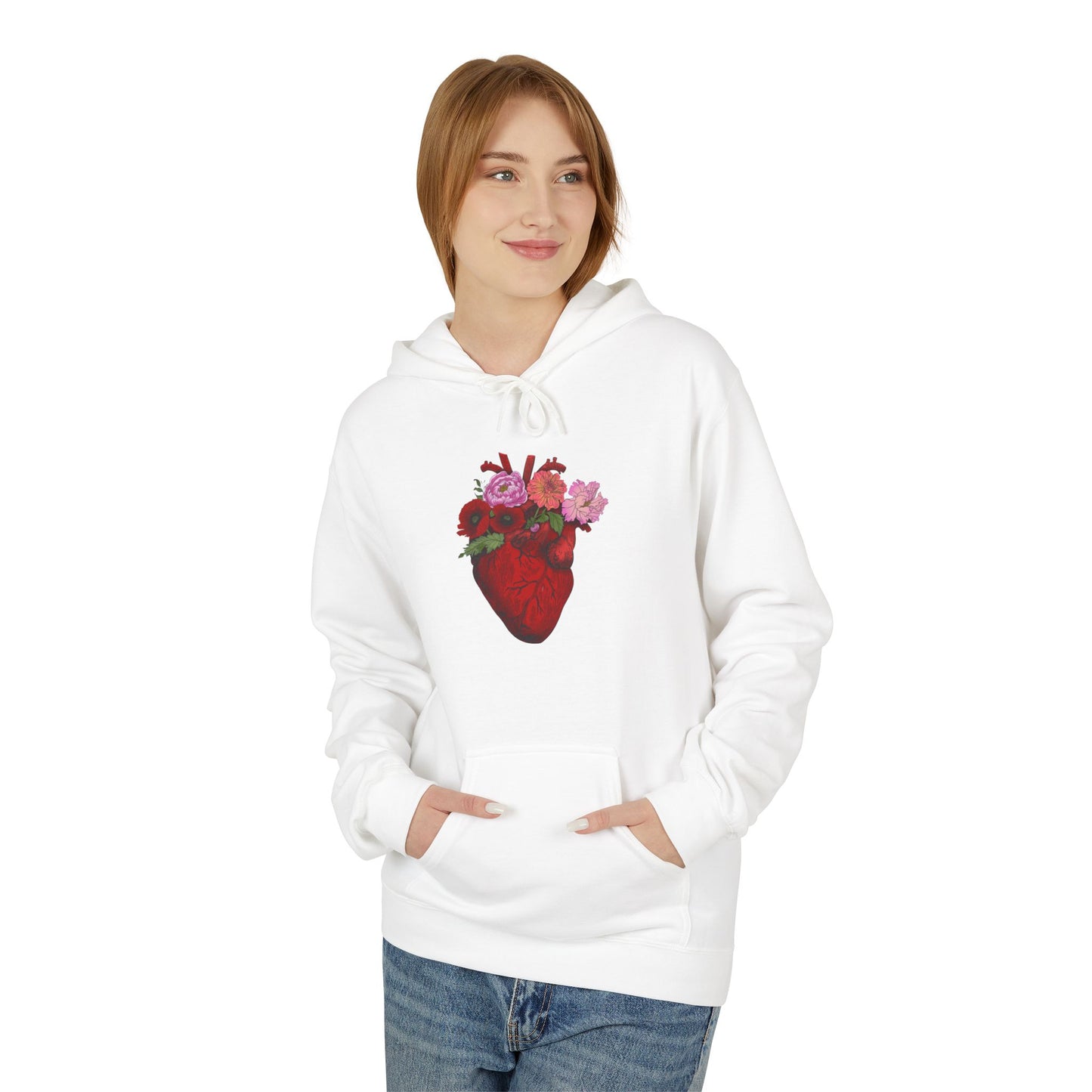 Floral Anatomical Heart Hoodie — Botanical Heart Graphic Pullover