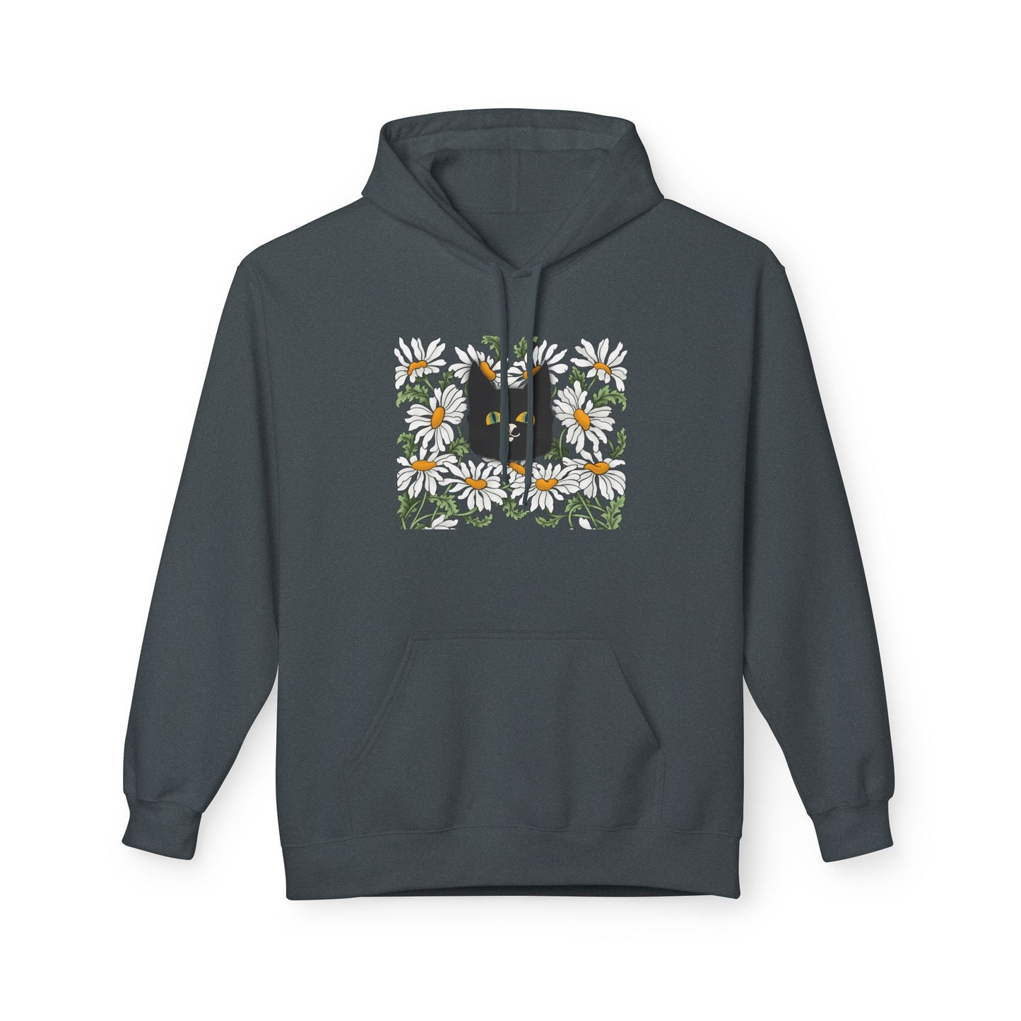 Black Cat in Daisies Hoodie – Floral Cat Graphic Pullover