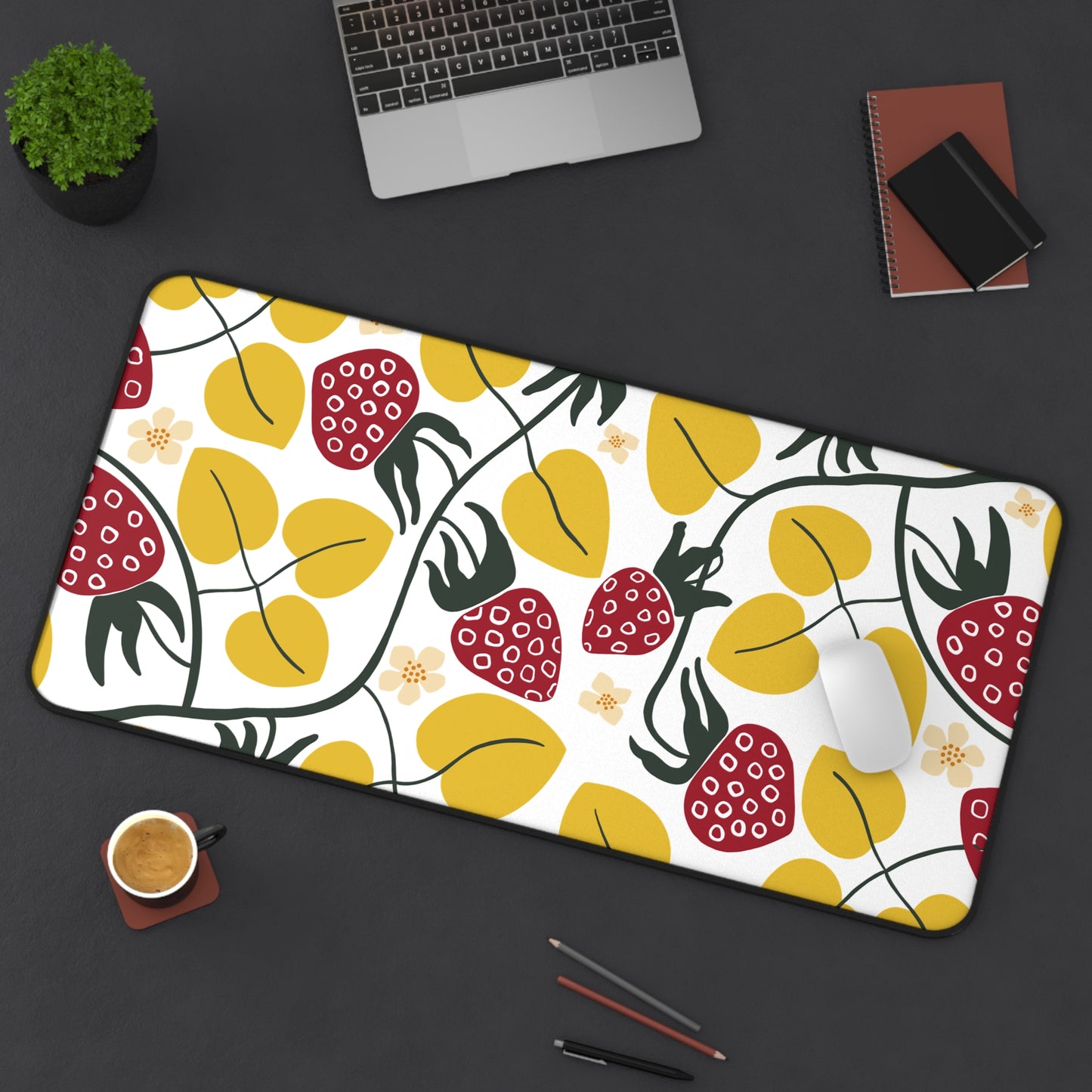 Strawberry and Floral Desk Mat