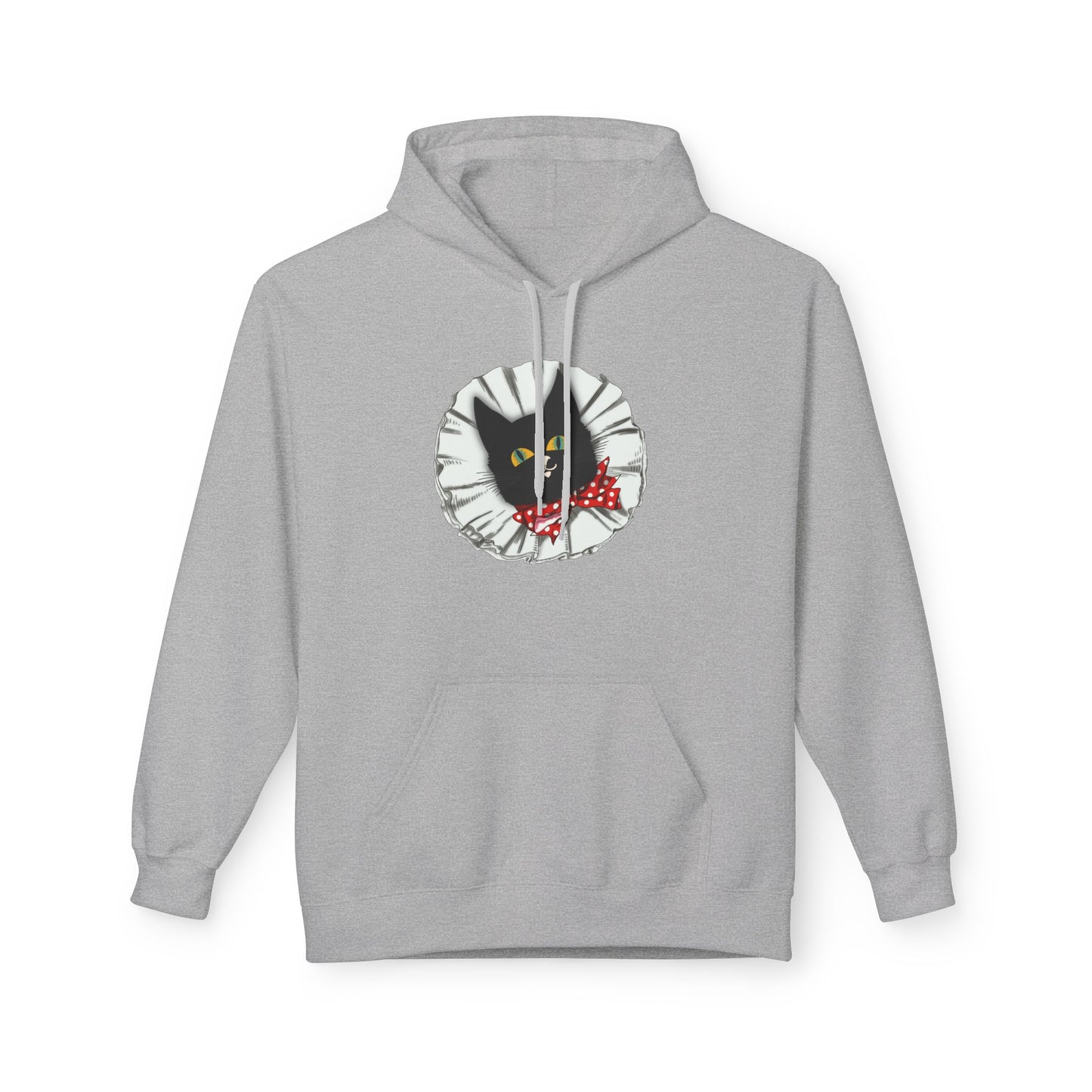 Black Cat Clown Hoodie — Cute Black Cat with Red Bow Music Lover Pullover