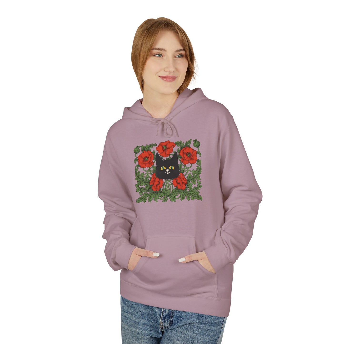 Poppy Floral Hoodie — Red Poppies Vintage Botanical Print