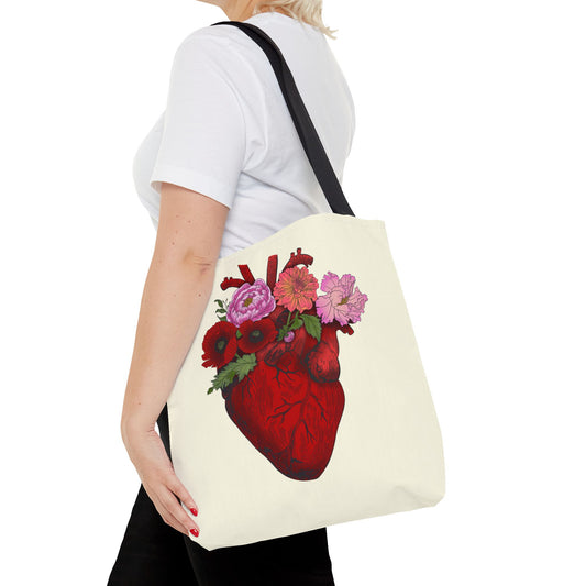 Anatomical Heart Floral Tote Bag — Valentine & Everyday Gift Tote