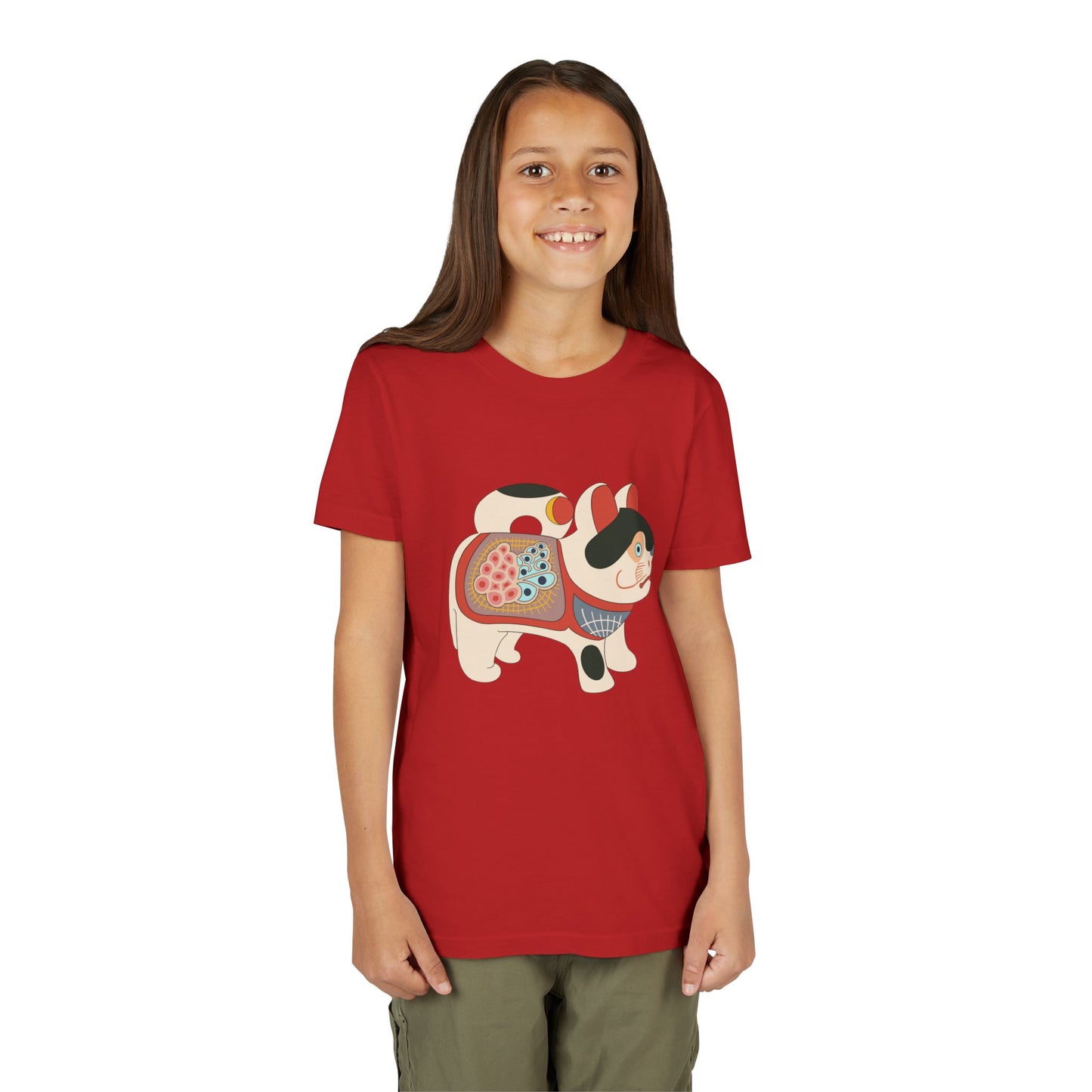 Lucky Inu Hariko illustration by Kawasaki Kyosen Youth Tshirt— Japanese Lucky Cat Tee