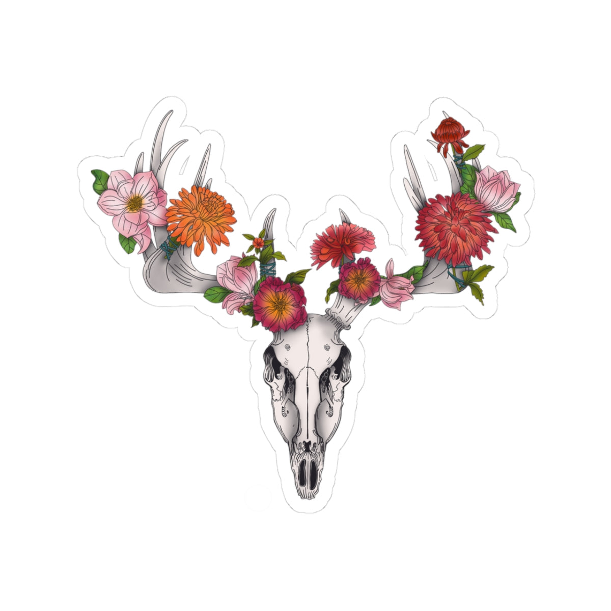 Floral Elk Skull Sticker