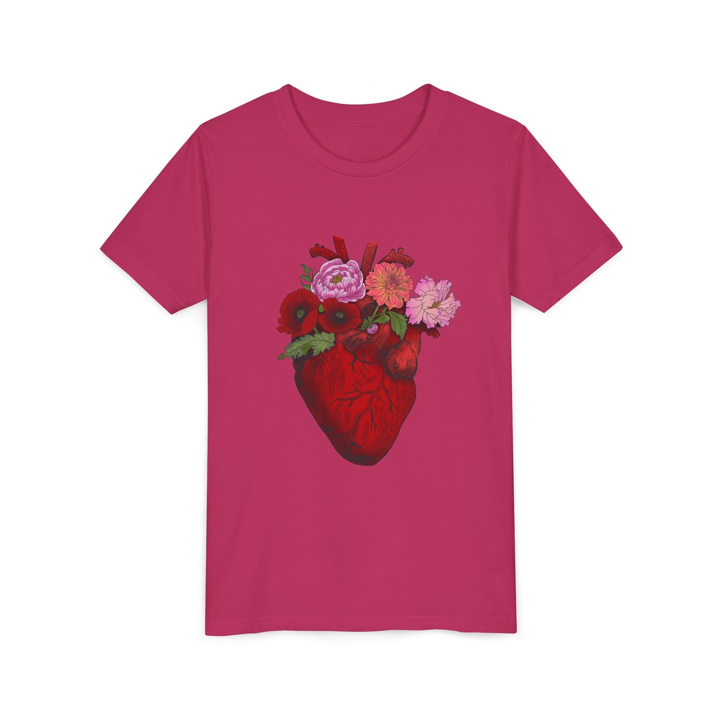 Floral Heart Youth Tee — Floral Anatomical Heart Graphic Kids T-Shirt