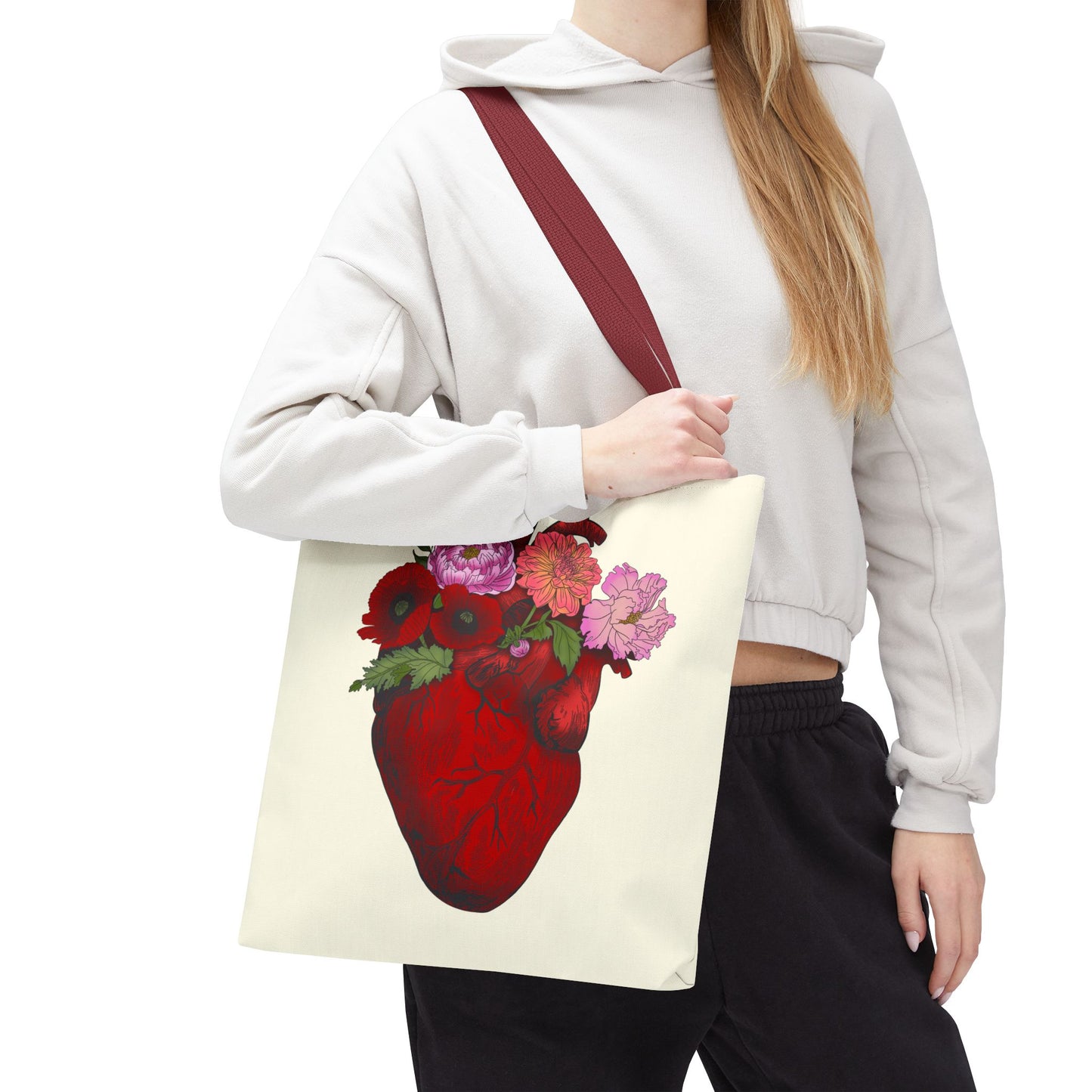 Anatomical Heart Floral Tote Bag — Valentine & Everyday Gift Tote
