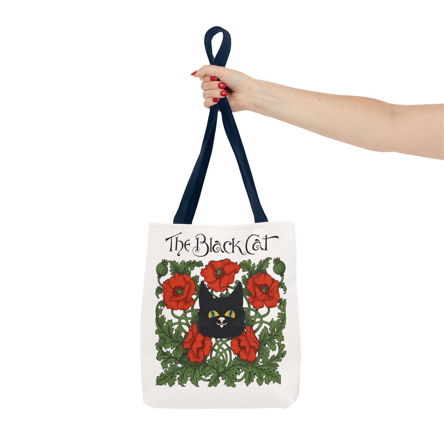 The Black Cat Poppies Tote Bag — Vintage Floral Cat Art Tote