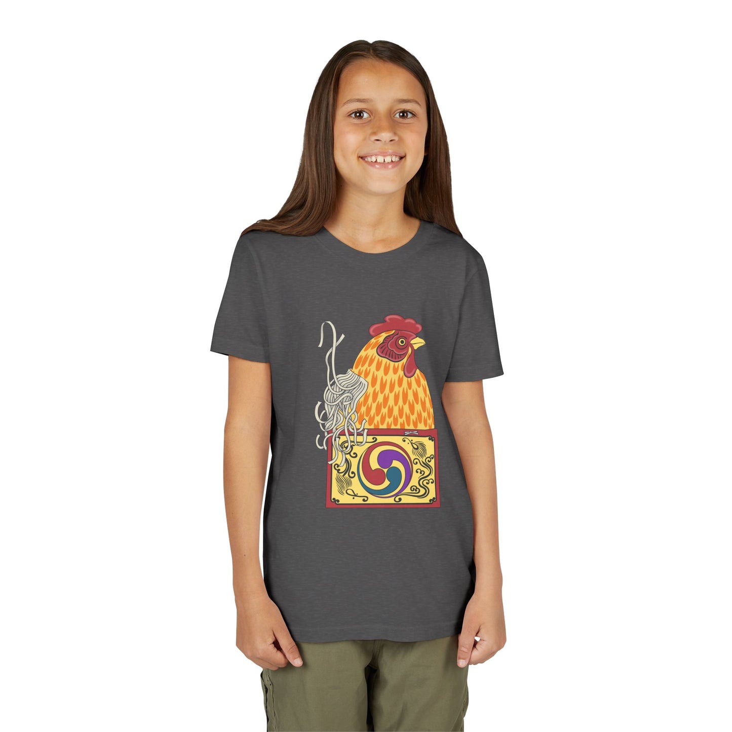 Japanese Rooster  Youth T-Shirt — Colorful Rooster Shimizu Seifū