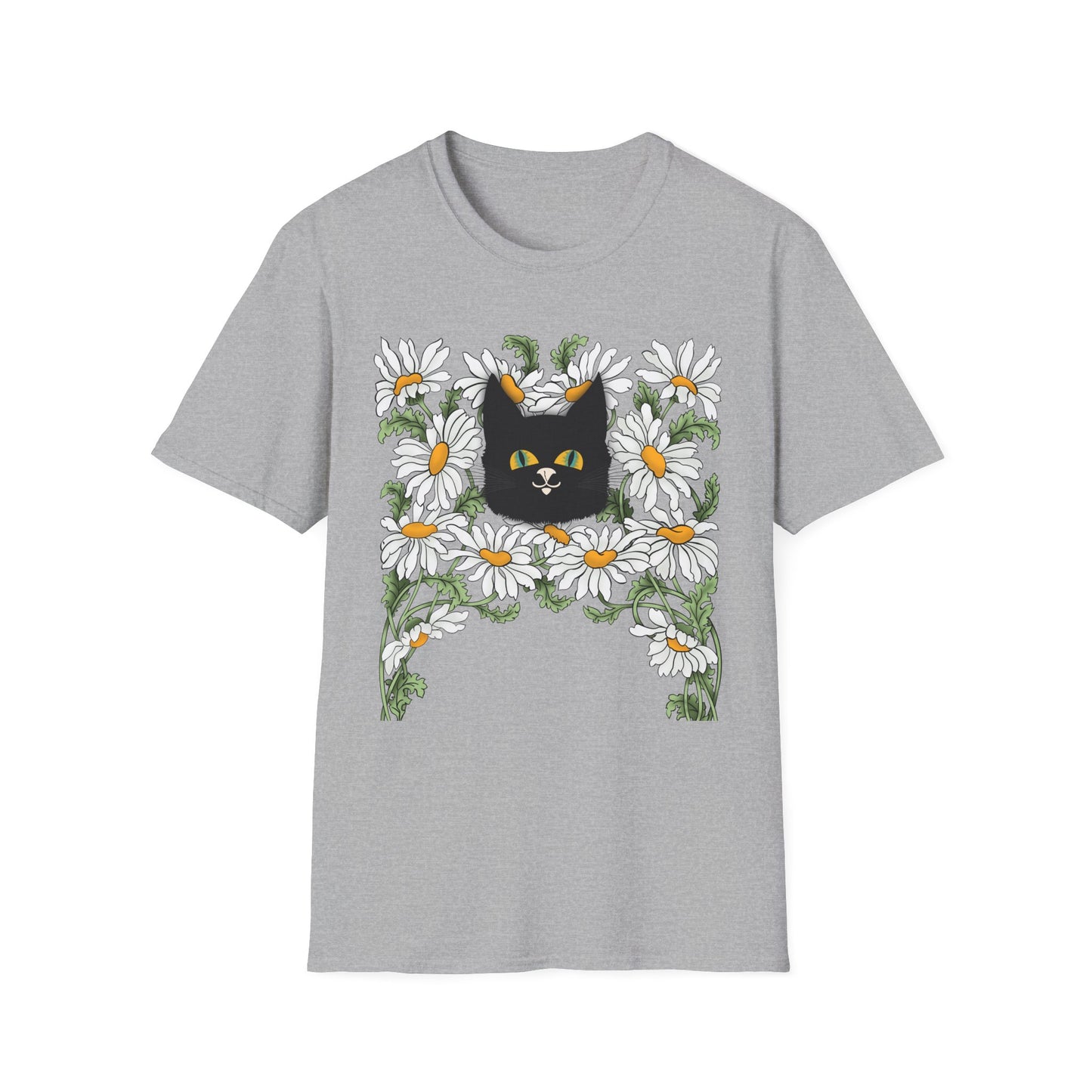 Black Cat & Daisies T‑Shirt — Cute Floral Cat Tee for Cat Lovers