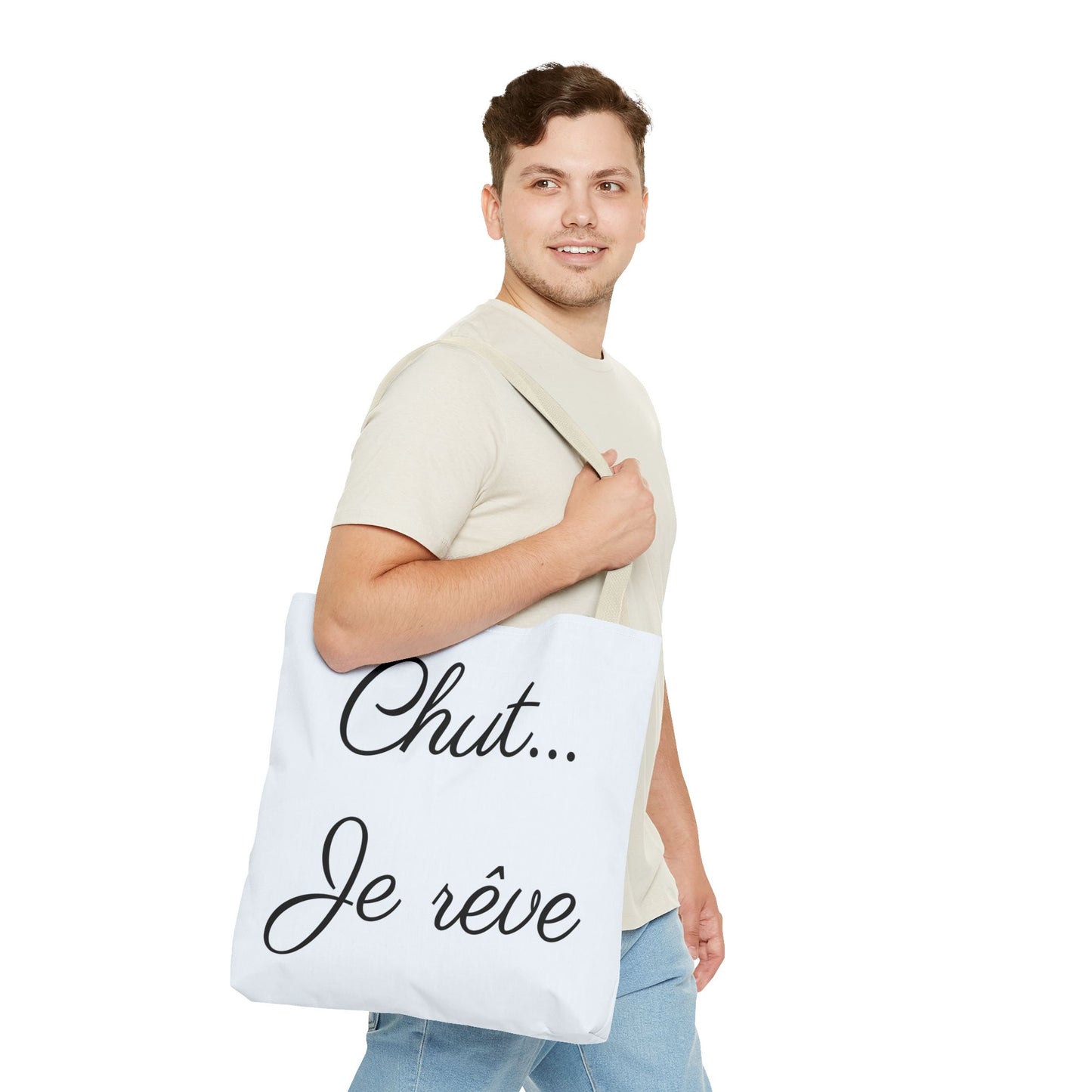 Tote Bag — "Chut... Je rêve" French Script Reversible Tote