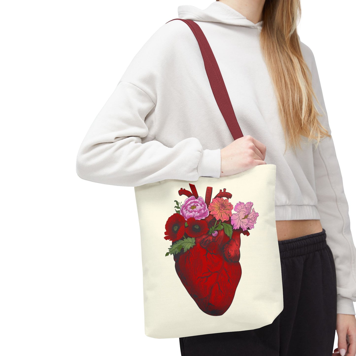 Anatomical Heart Floral Tote Bag — Valentine & Everyday Gift Tote