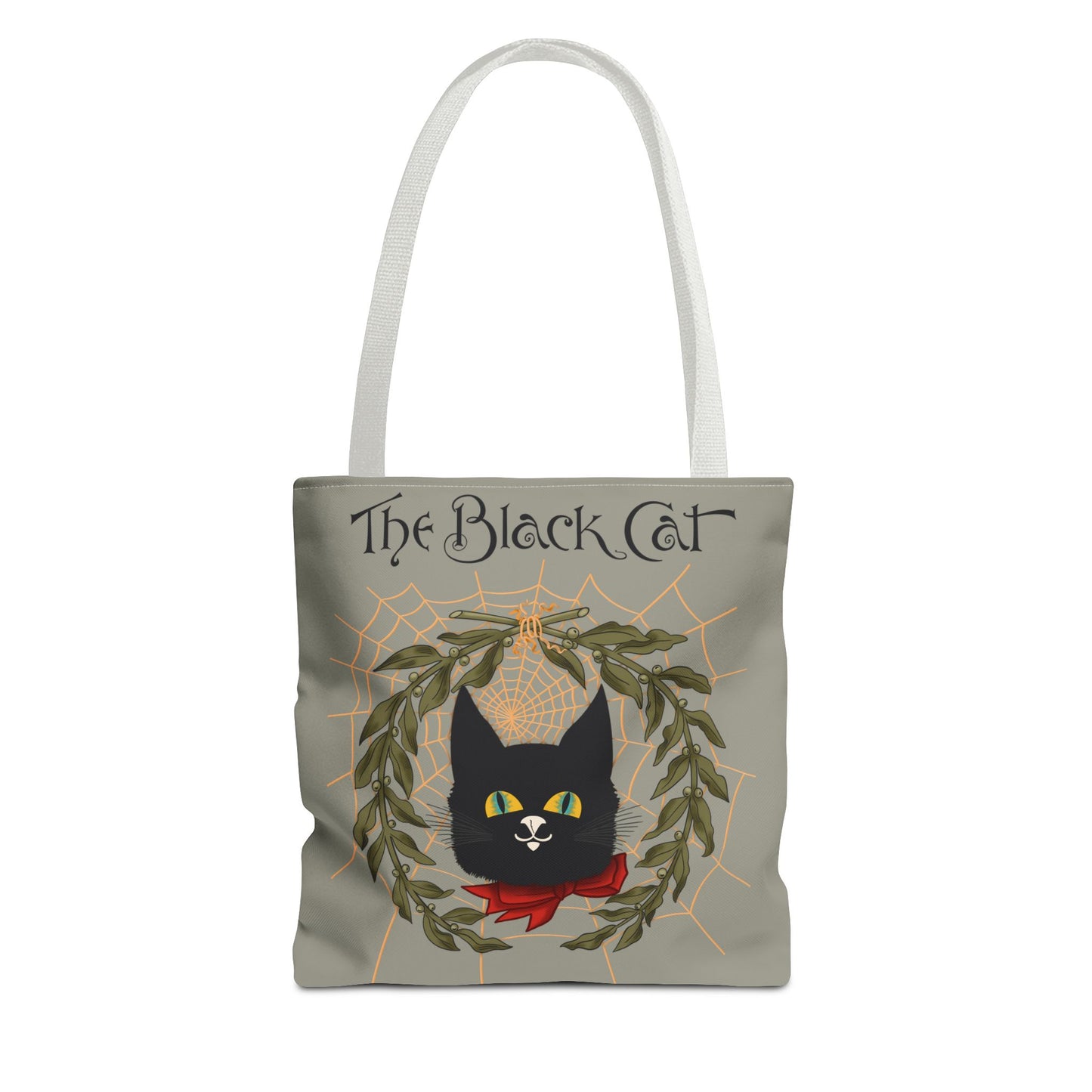 The Black Cat Web Tote Bag — Vintage Witchy Cat Holiday Grocery Tote