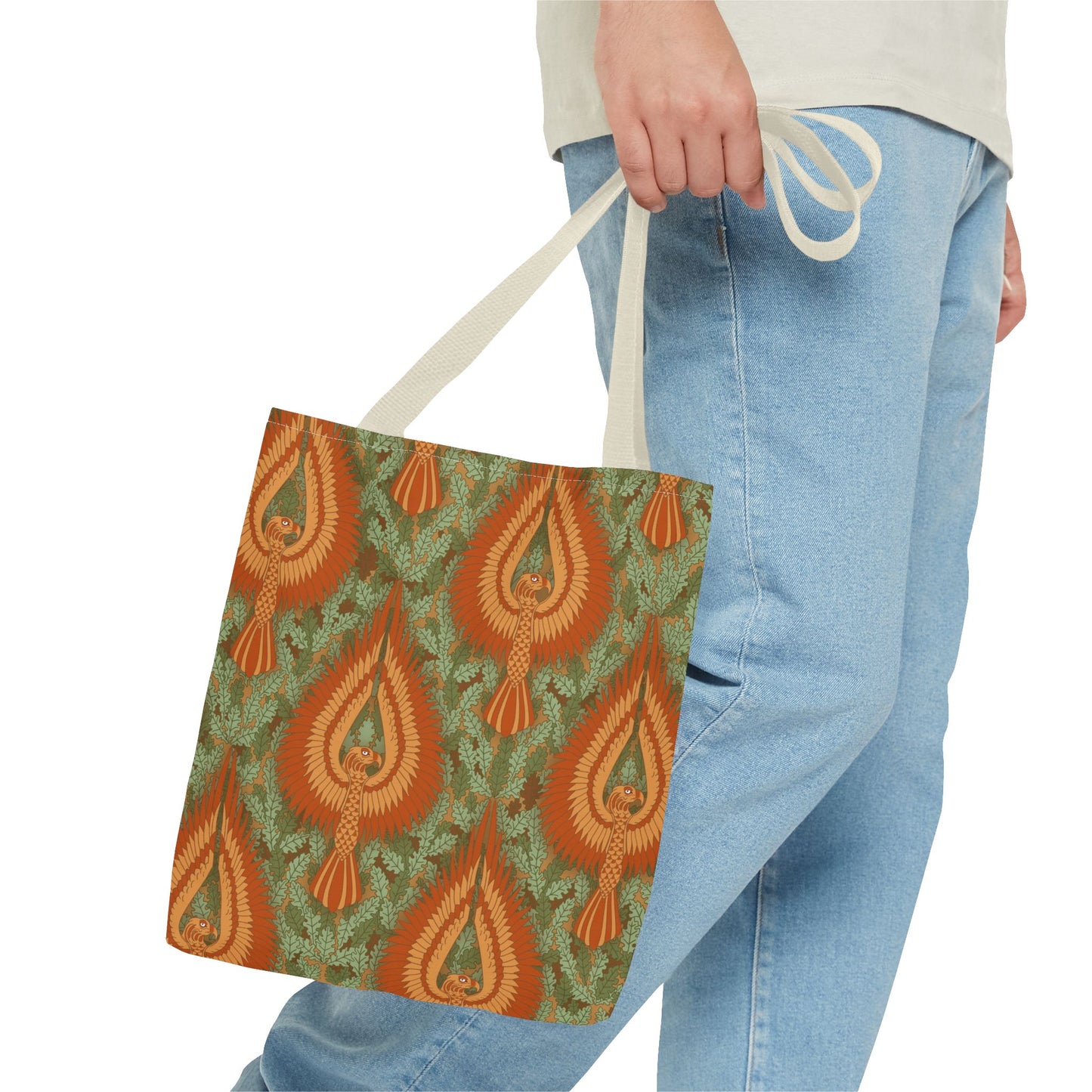 Vintage Phoenix Pattern Tote Bag — Boho Orange Green All-Over Print