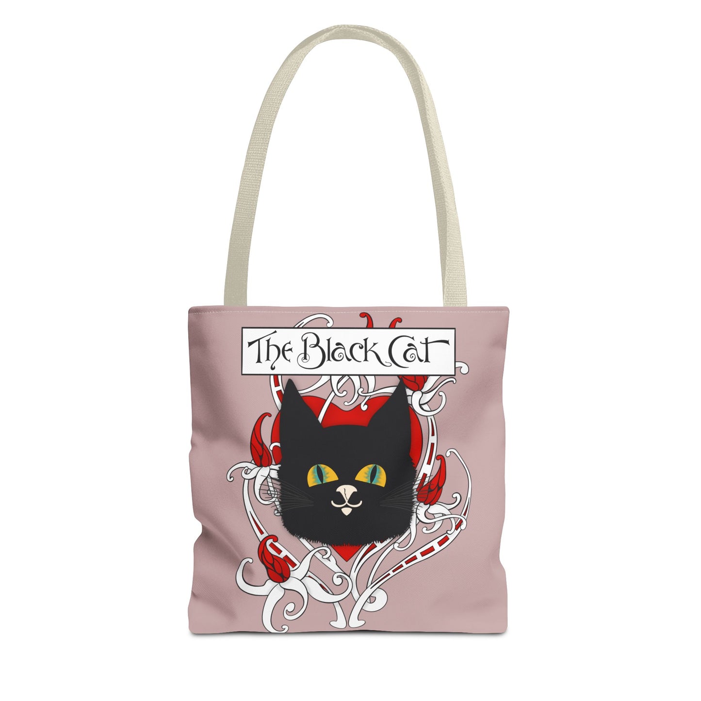 Black Cat Heart Tote Bag — 'The Black Cat' Gothic Vintage Cat Illustration Beach & Market Bag