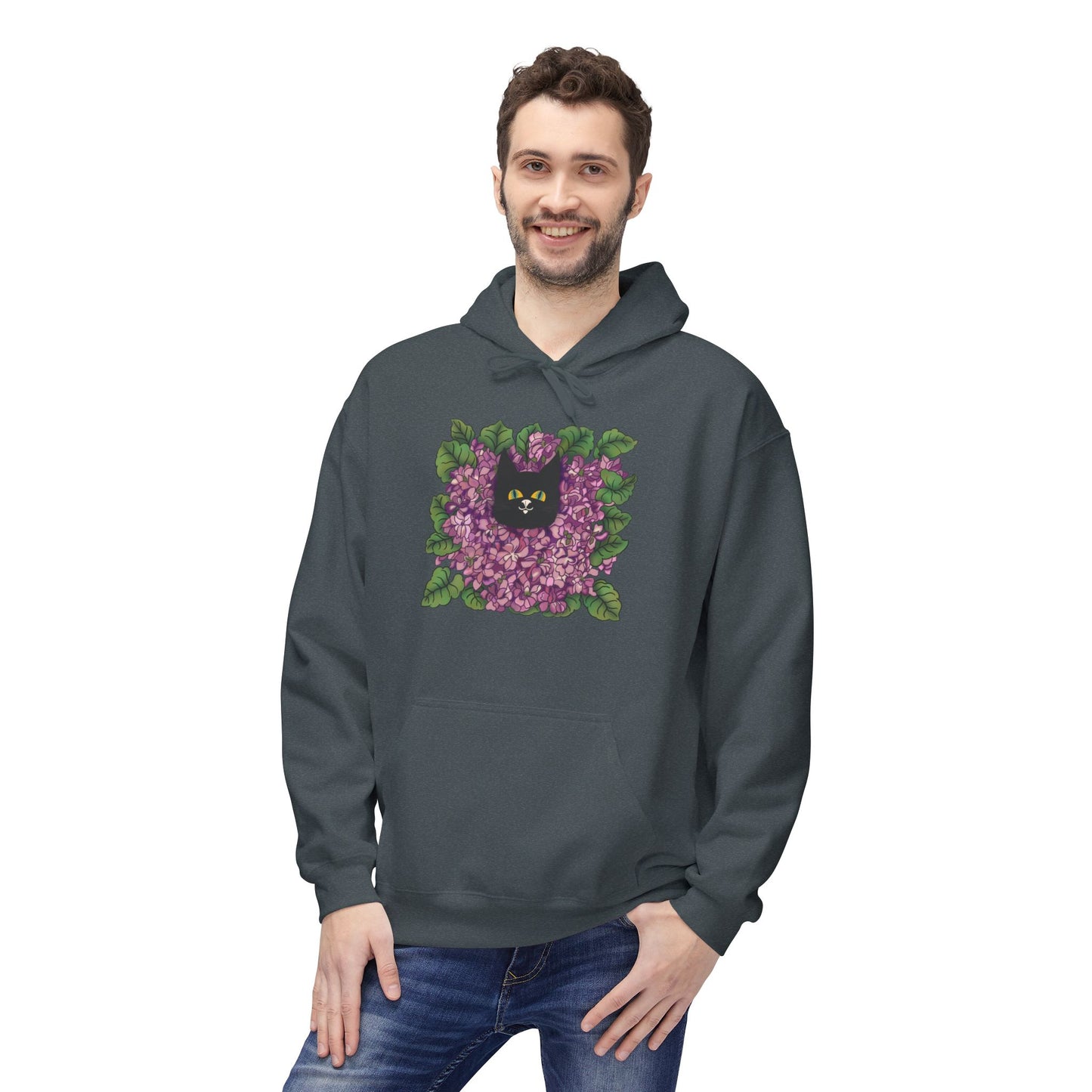 Lillac Black Cat Hoodie — Vintage Purple Lilac Graphic Pullover