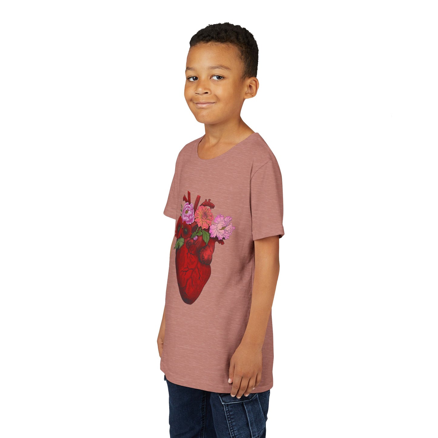 Floral Heart Youth Tee — Floral Anatomical Heart Graphic Kids T-Shirt