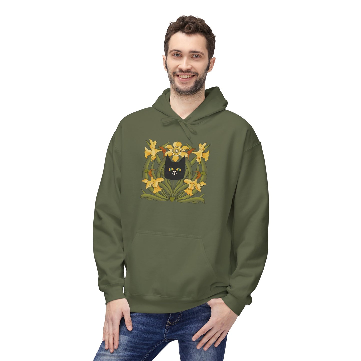 Daffodil Crest Hoodie — Vintage Floral Emblem Pullover
