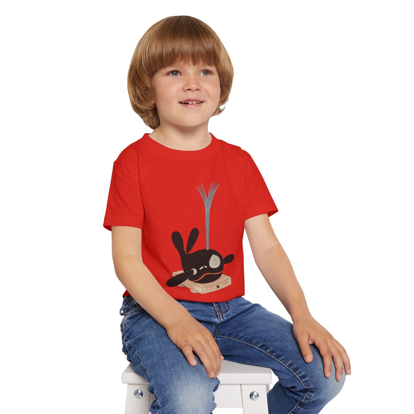 Vintage Japanese Toy Whale Kids T-Shirt — "Kujira no Shoufuki" Whale on Crate Toddler Tee