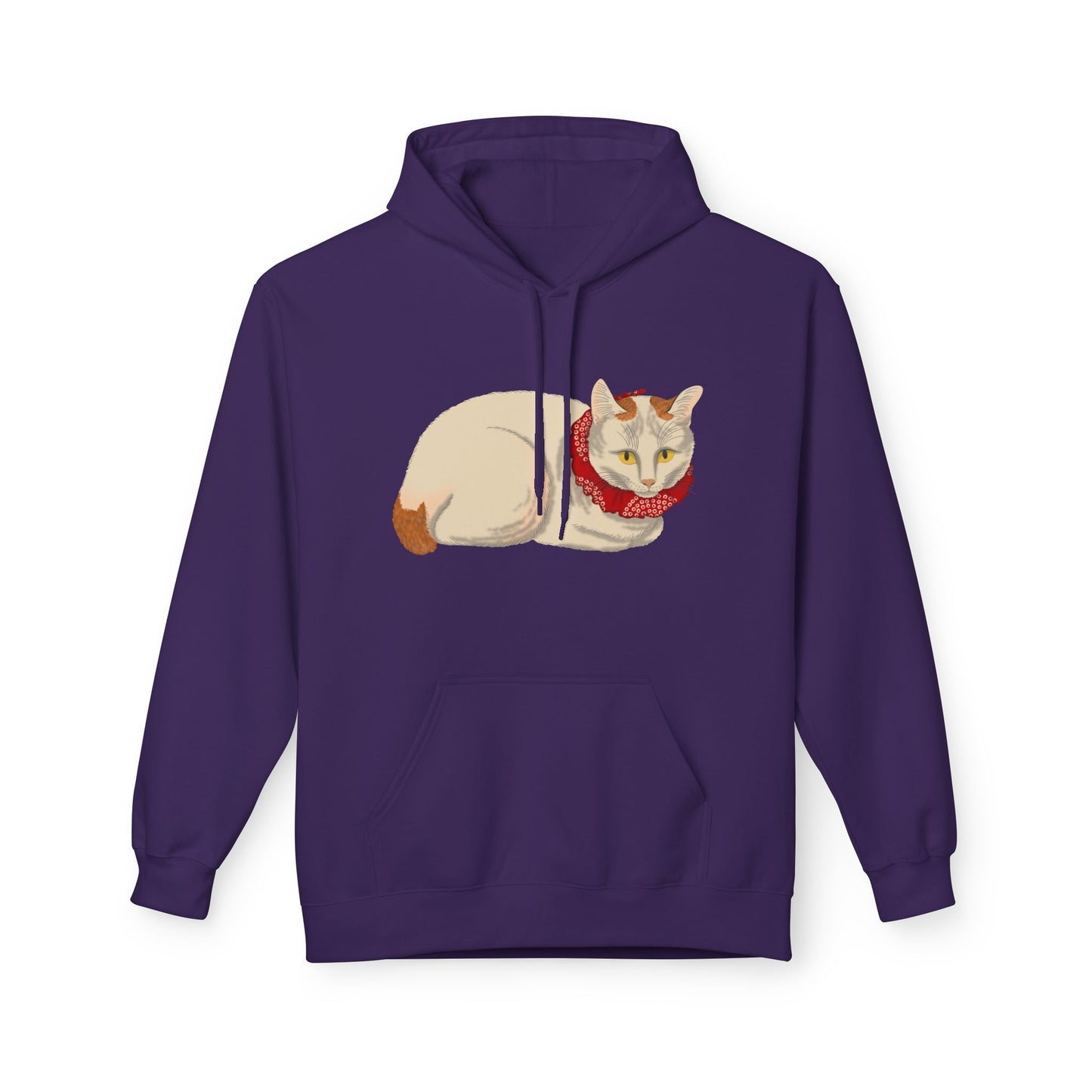 Cozy Red-Scarf Cat Hoodie — Cute Cream Cat Graphic Pullover