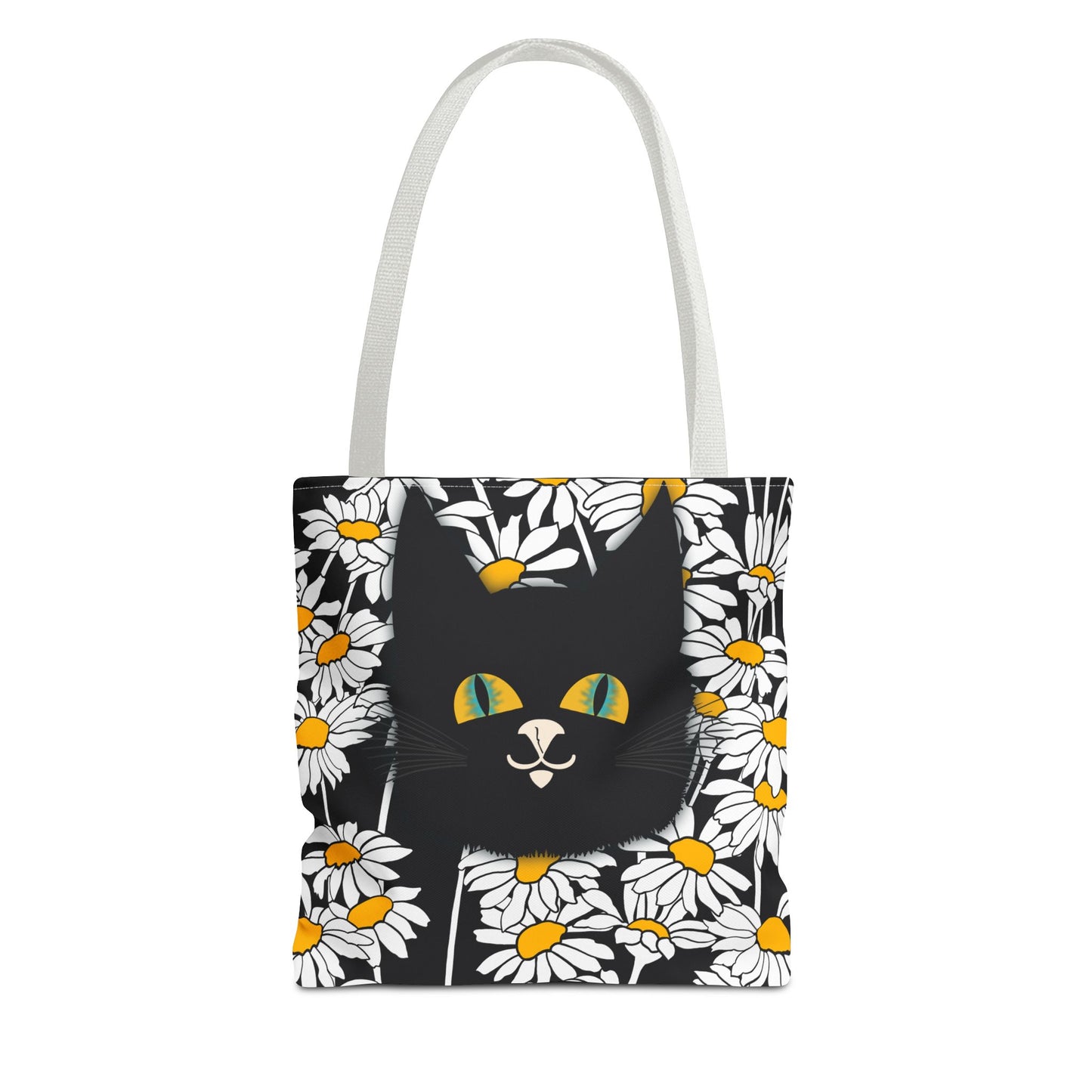 Daisy Black Cat Tote Bag — Black Cat Among Daisies Canvas Tote