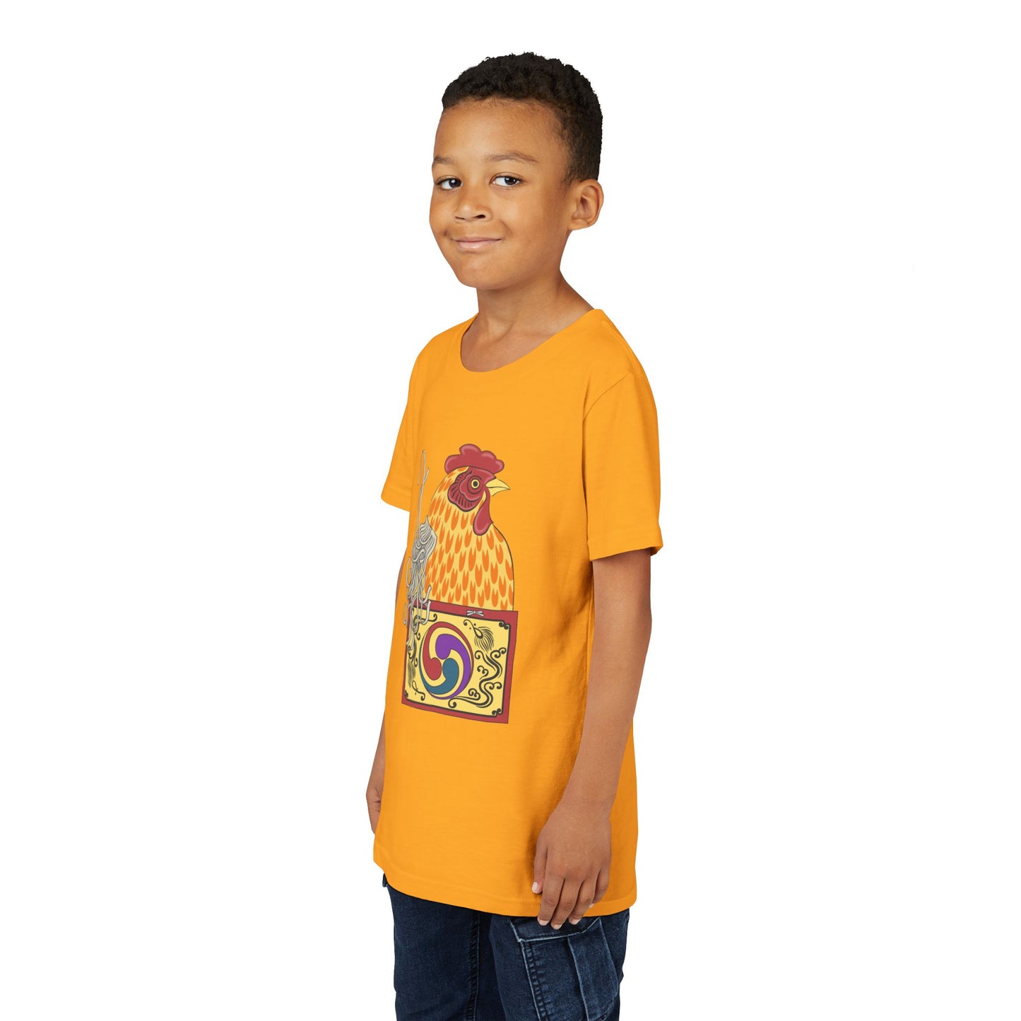 Japanese Rooster  Youth T-Shirt — Colorful Rooster Shimizu Seifū