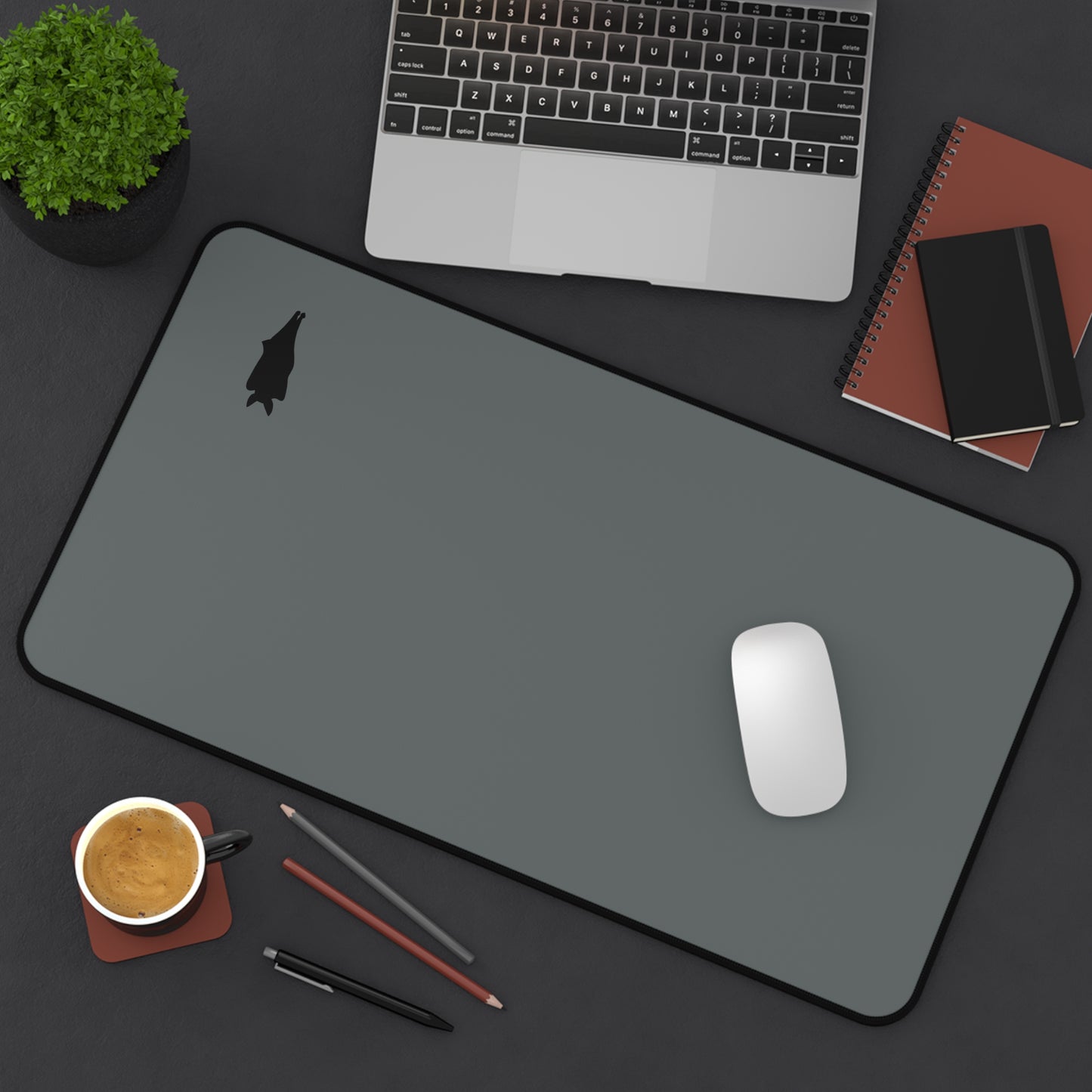 Sleek Black  Bat Desk Mat - Minimalist Design for Home Office & Study
