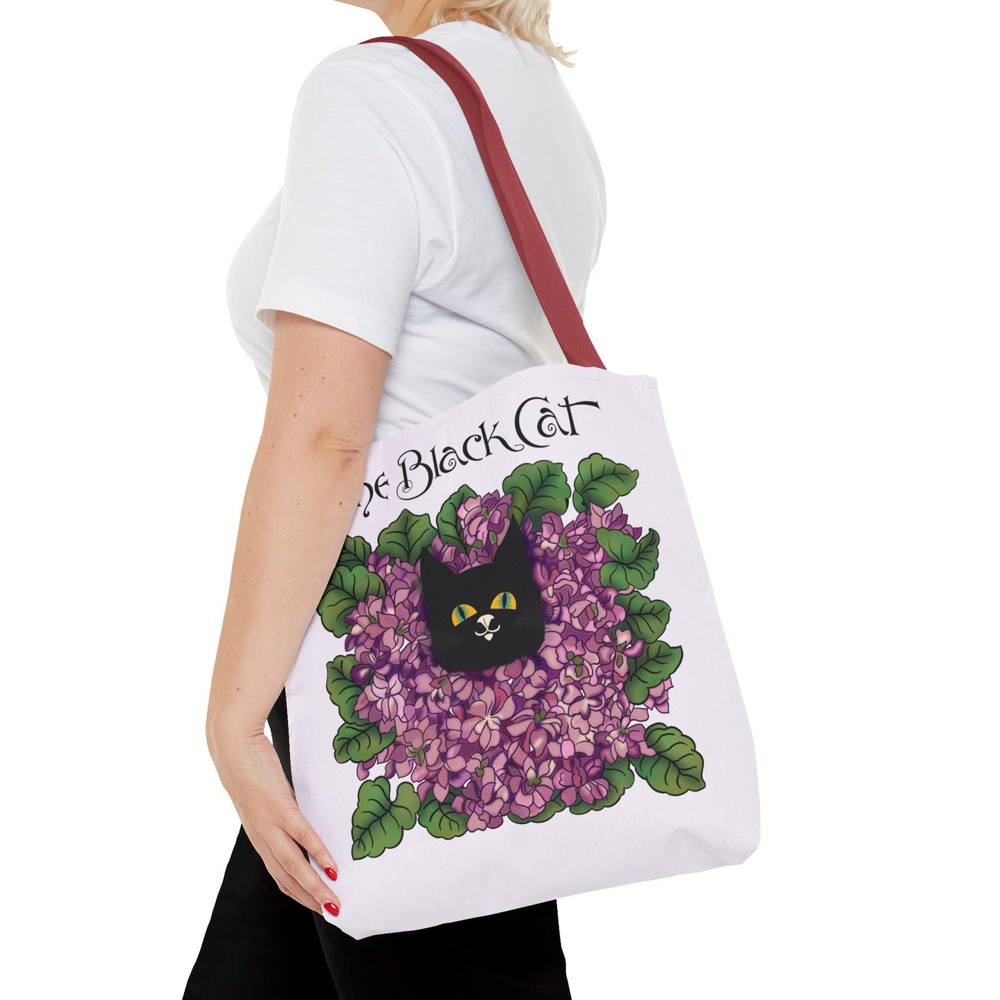 Black Cat Lilac Tote Bag — "The Black Cat" AOP Canvas Tote