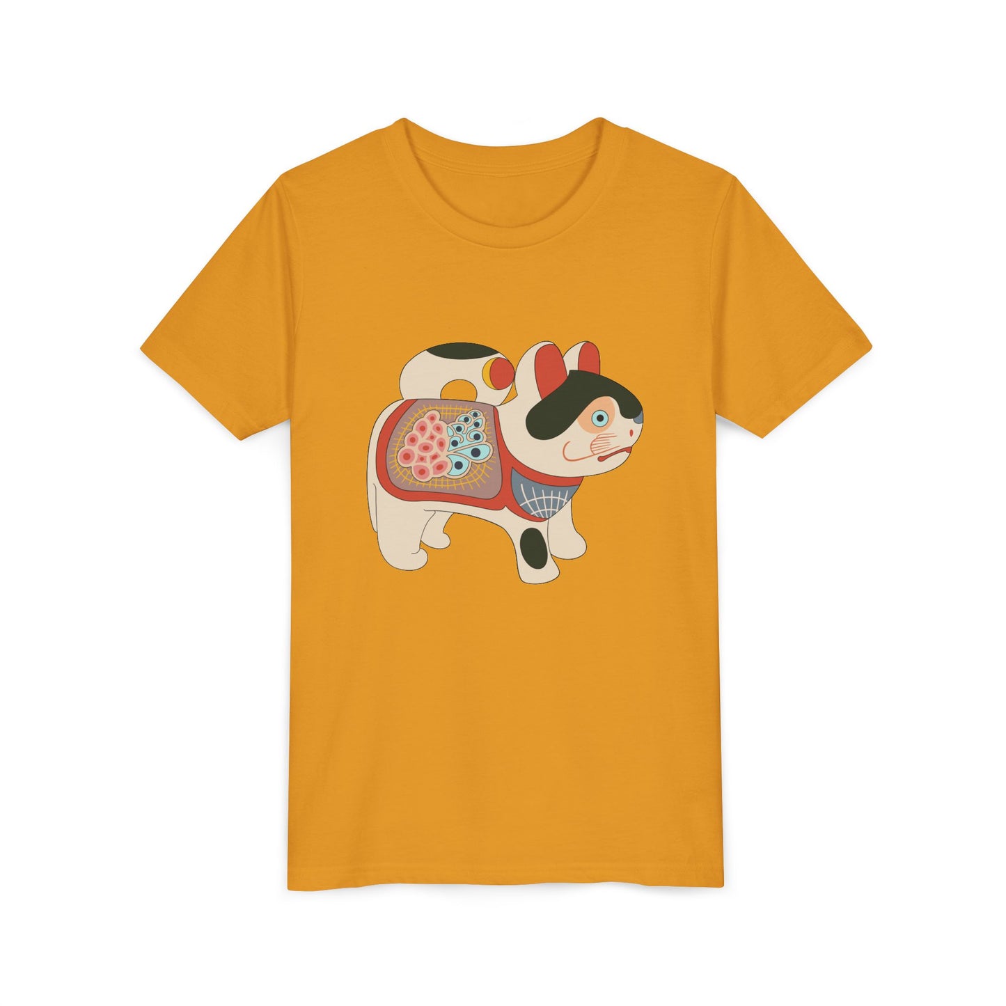 Lucky Inu Hariko illustration by Kawasaki Kyosen Youth Tshirt— Japanese Lucky Cat Tee