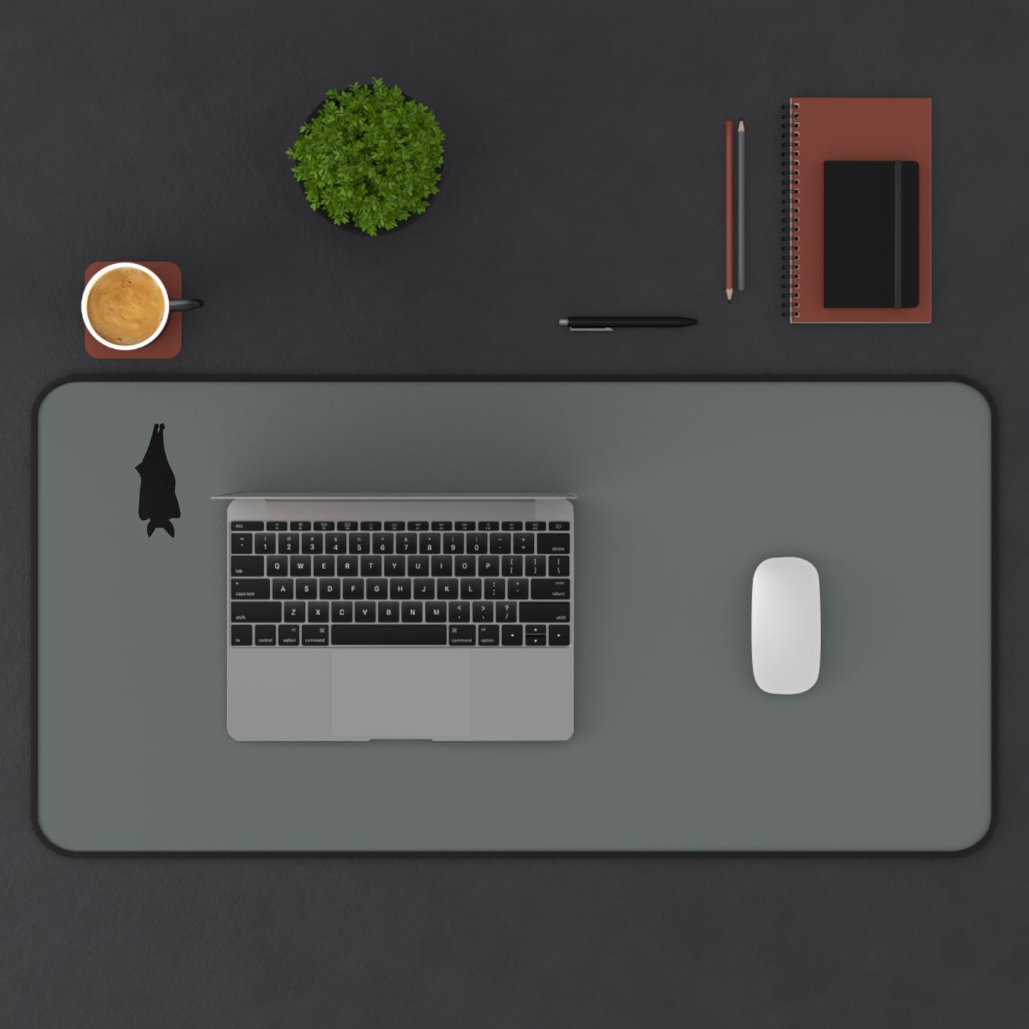 Sleek Black  Bat Desk Mat - Minimalist Design for Home Office & Study