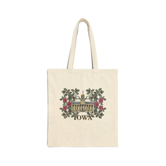Iowa City Old Capitol Floral Cotton Canvas Tote Bag
